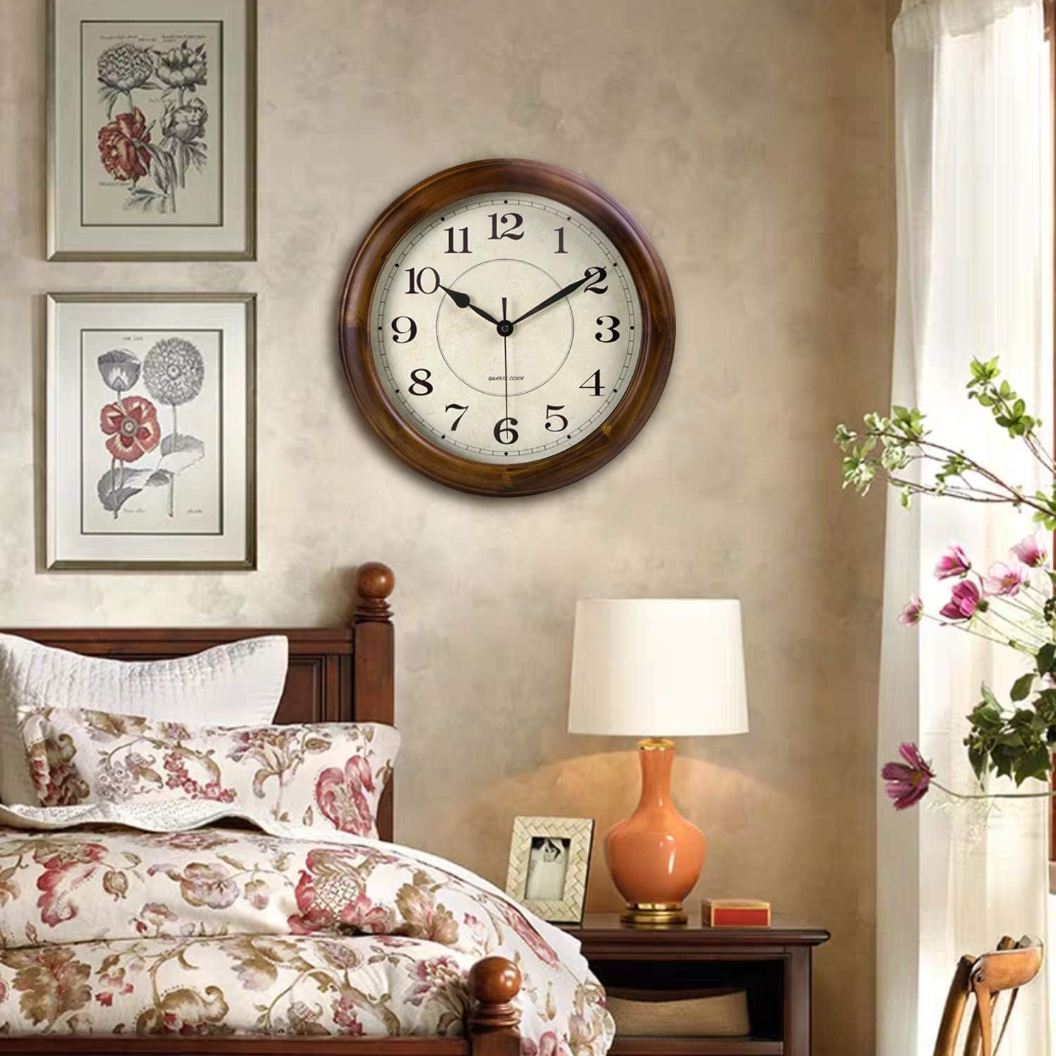 Kesin Wall Clock Wood 14 Inch Silent Wall Clocks Large Decorative