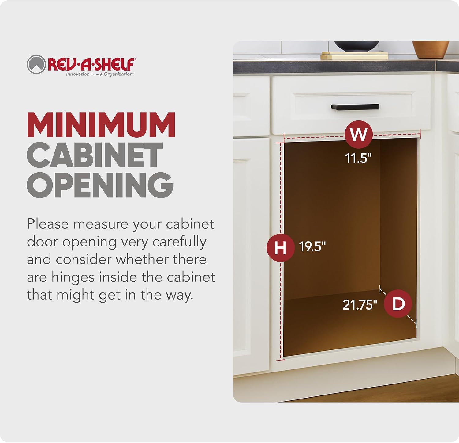 Rev-A-Shelf 35 Qt Bottom Mount Single Pullout Under Cabinet Kitchen Trash Cans for Base Cabinets, 150 Pound Rated Full-Extension Slides, Min Opening Width of 11.5", Silver, 4WCBM-15DM-1