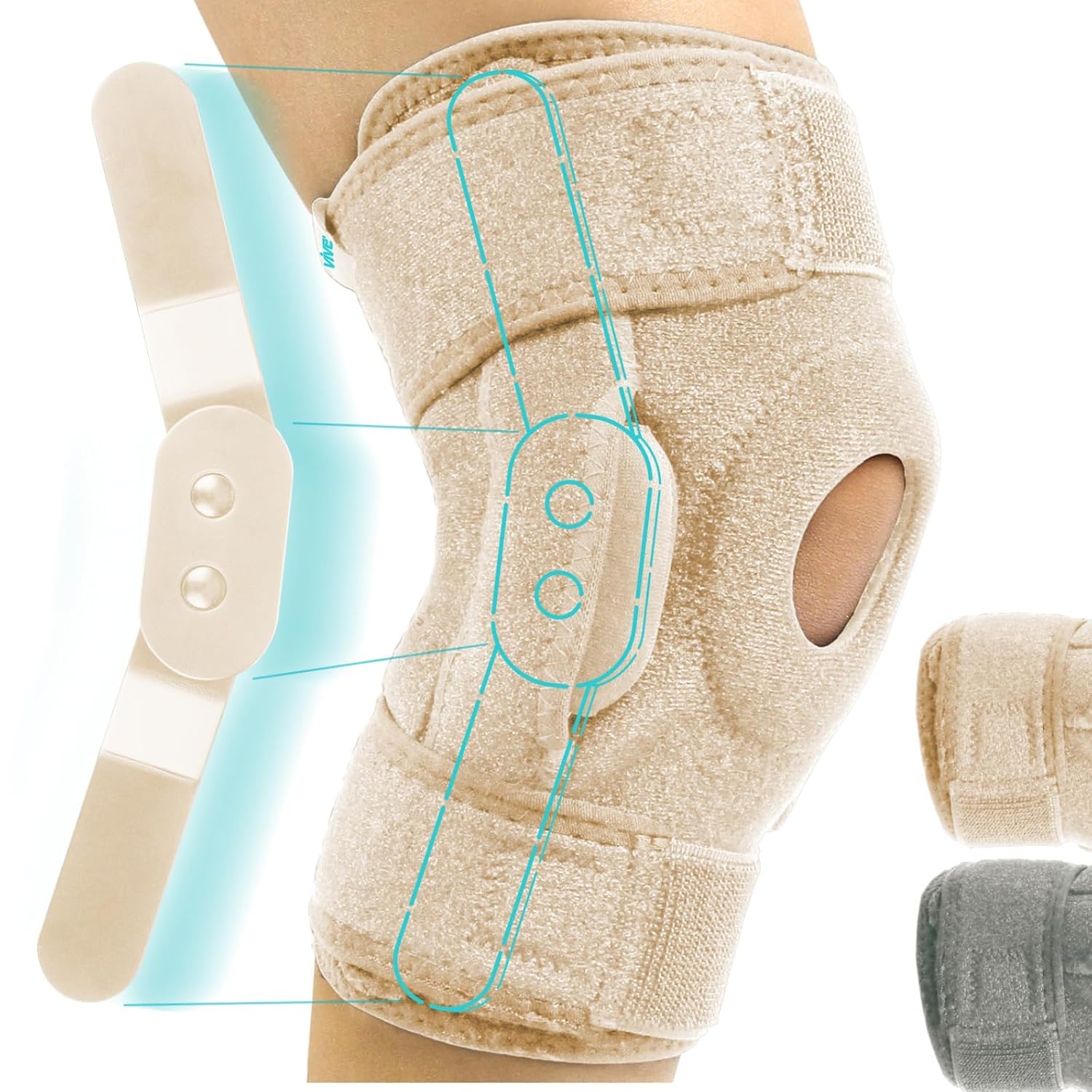 Vive Hinged Knee Brace - Relieves ACL, MCL, Meniscus Tear - Lightweight, Comfortable, Breathable Open Patella Wrap with Side Stabilizers - for Women & Men - Adjustable Strap for Tendonitis | Comfortable, Breathable Open Patella Wrap with Side Stabilizers…