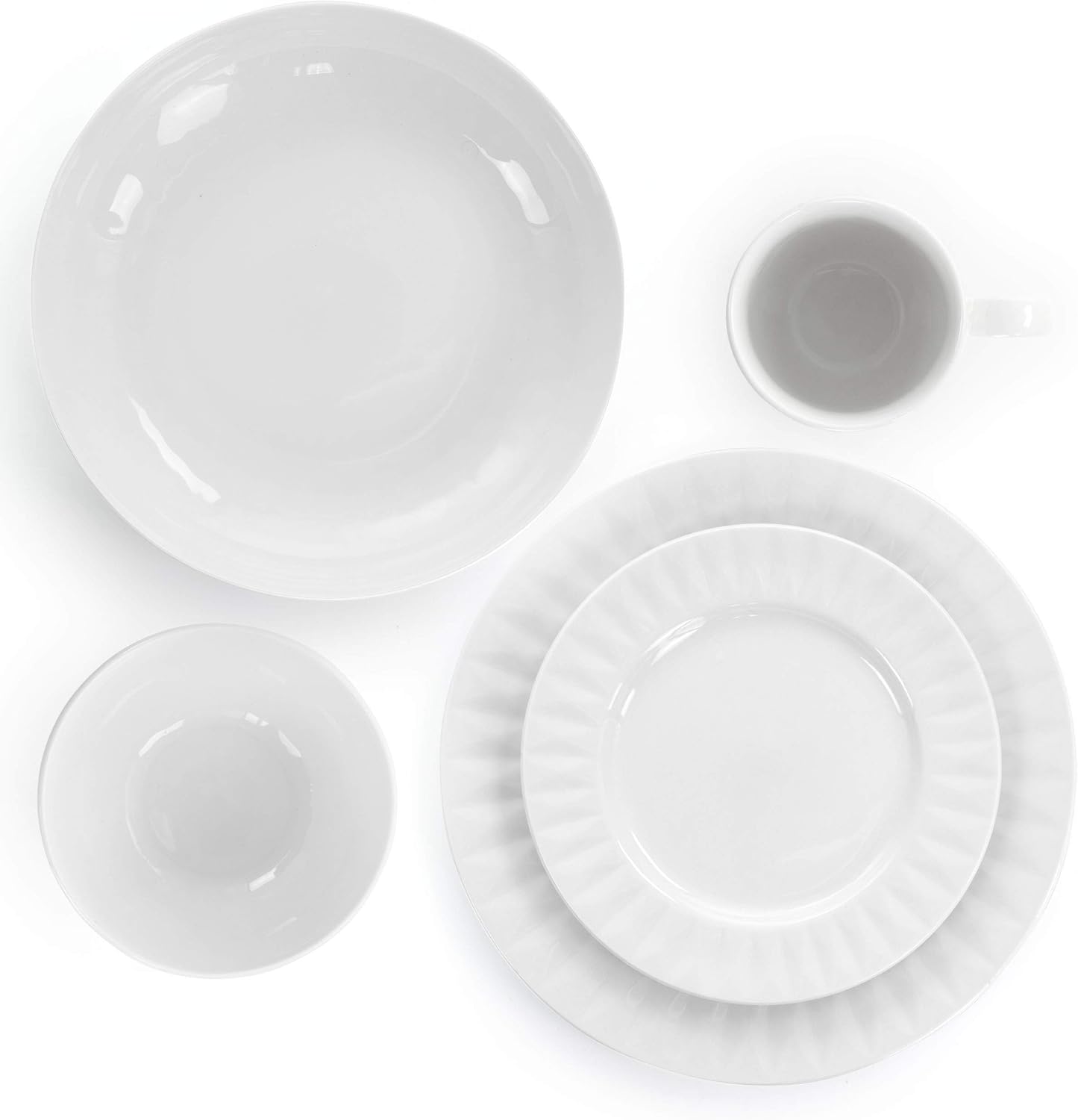 Elama White Porcelain Dish Dinnerware Set, 18 Piece, Newman