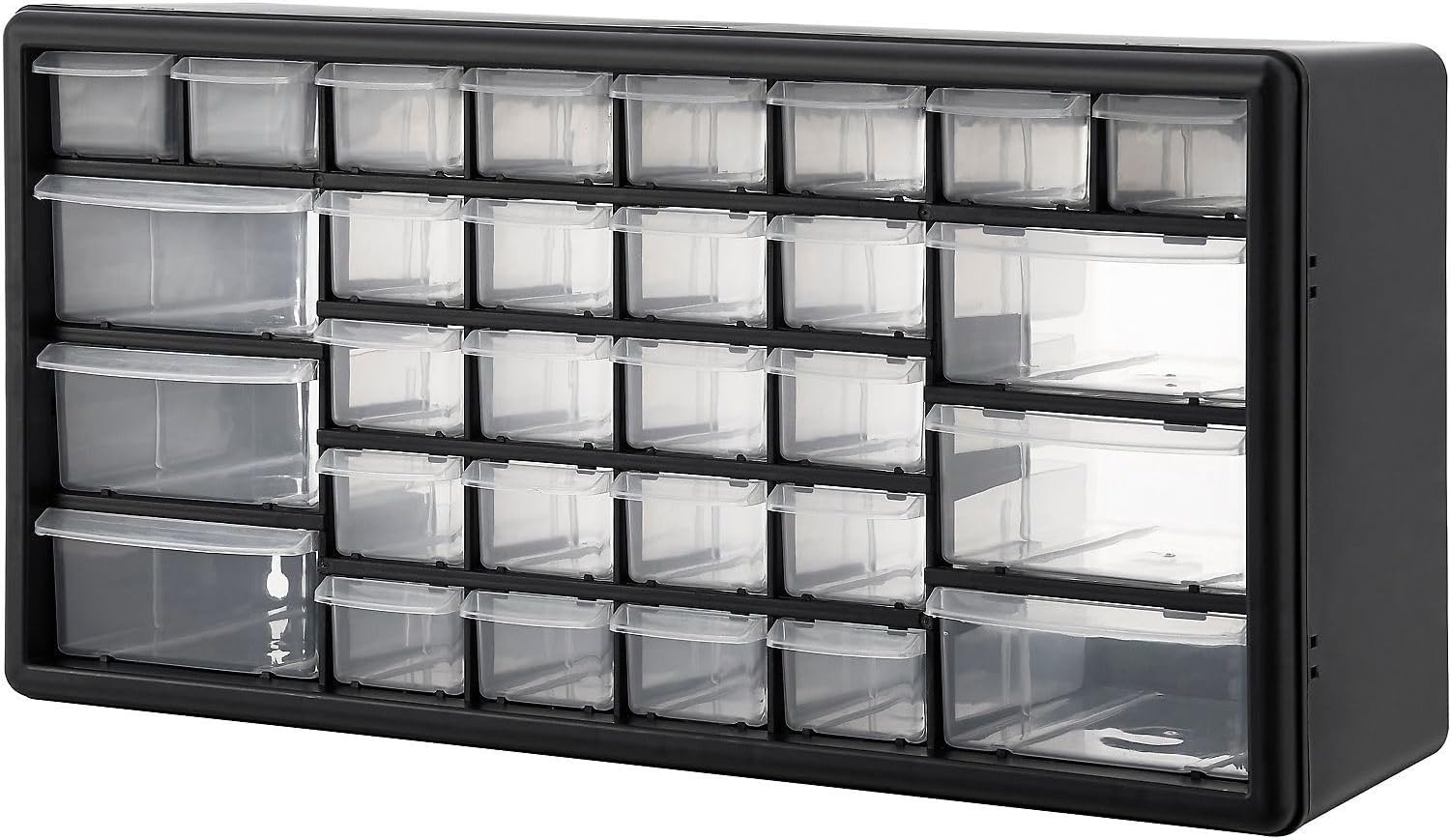Global Industrial 30 Drawers Plastic Drawer Parts Cabinet, 20"W x 6-1/2"D x 10"H, Black