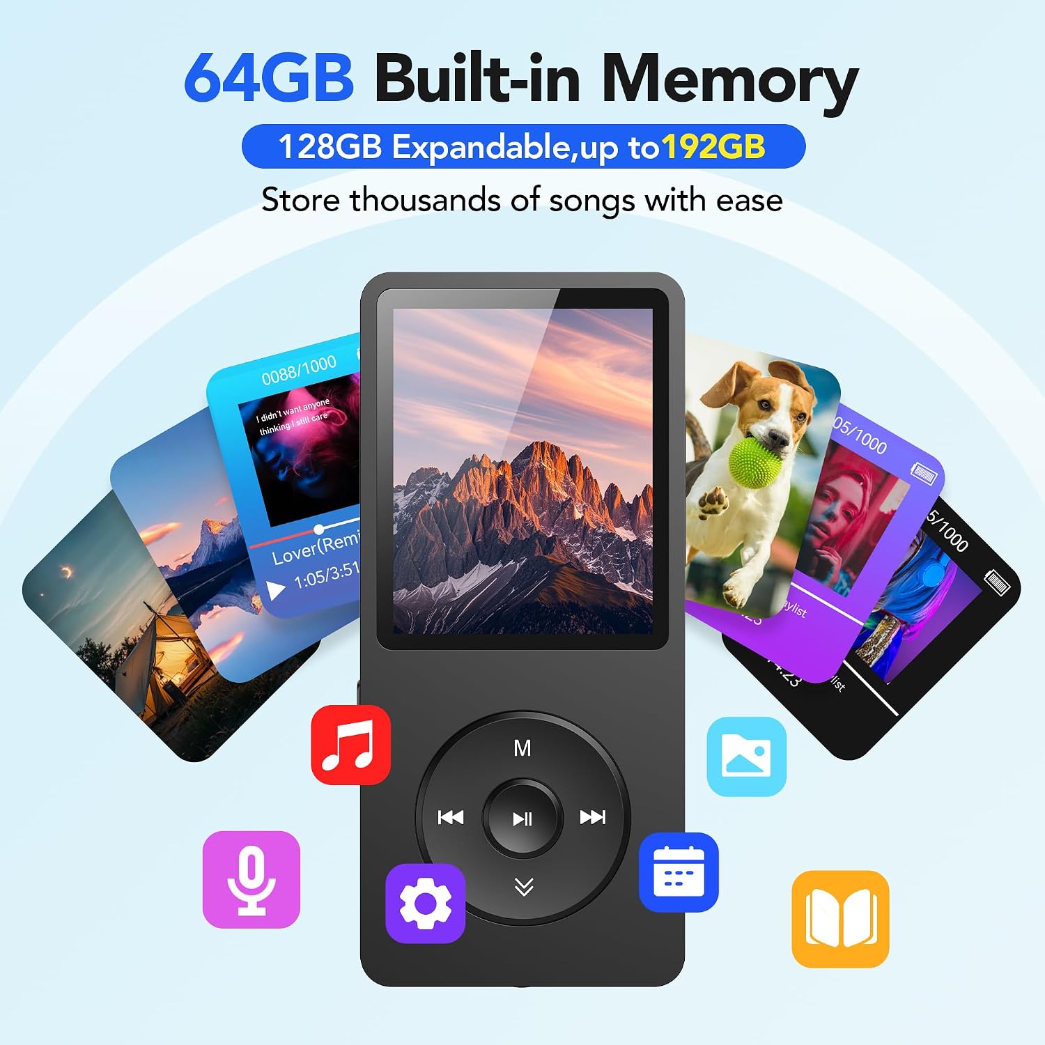 AGPTEK A02S 16GB MP3 Player, 65 Hours Playback Music Player, Dark Blue | Lossless Sound, Supports up to 128GB