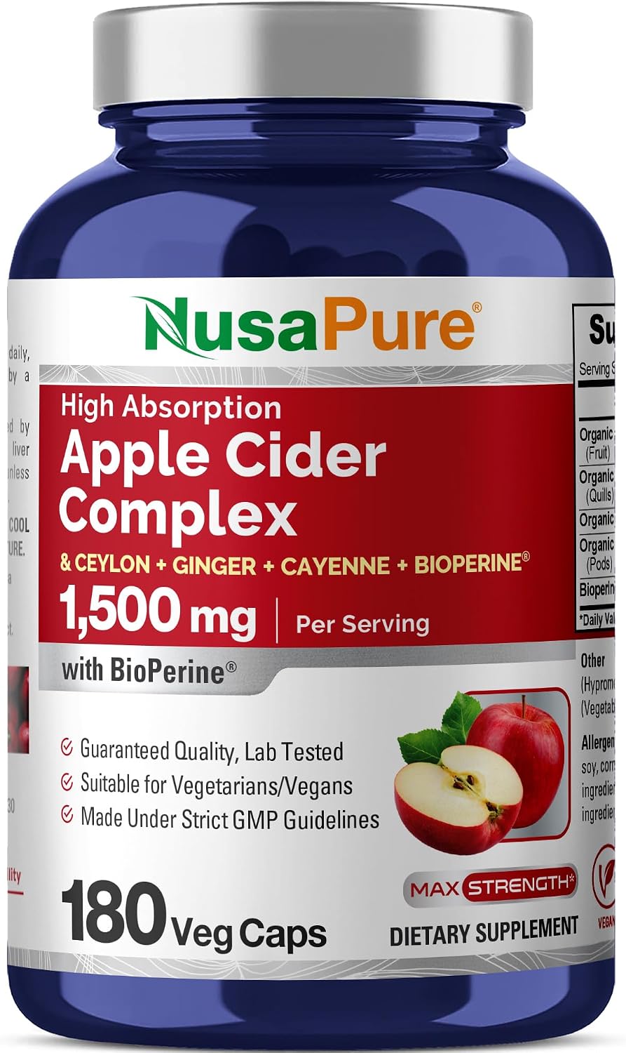 Apple Cider Vinegar Complex, Vegans, 1500mg, 180 Veg Caps - 60 Servings