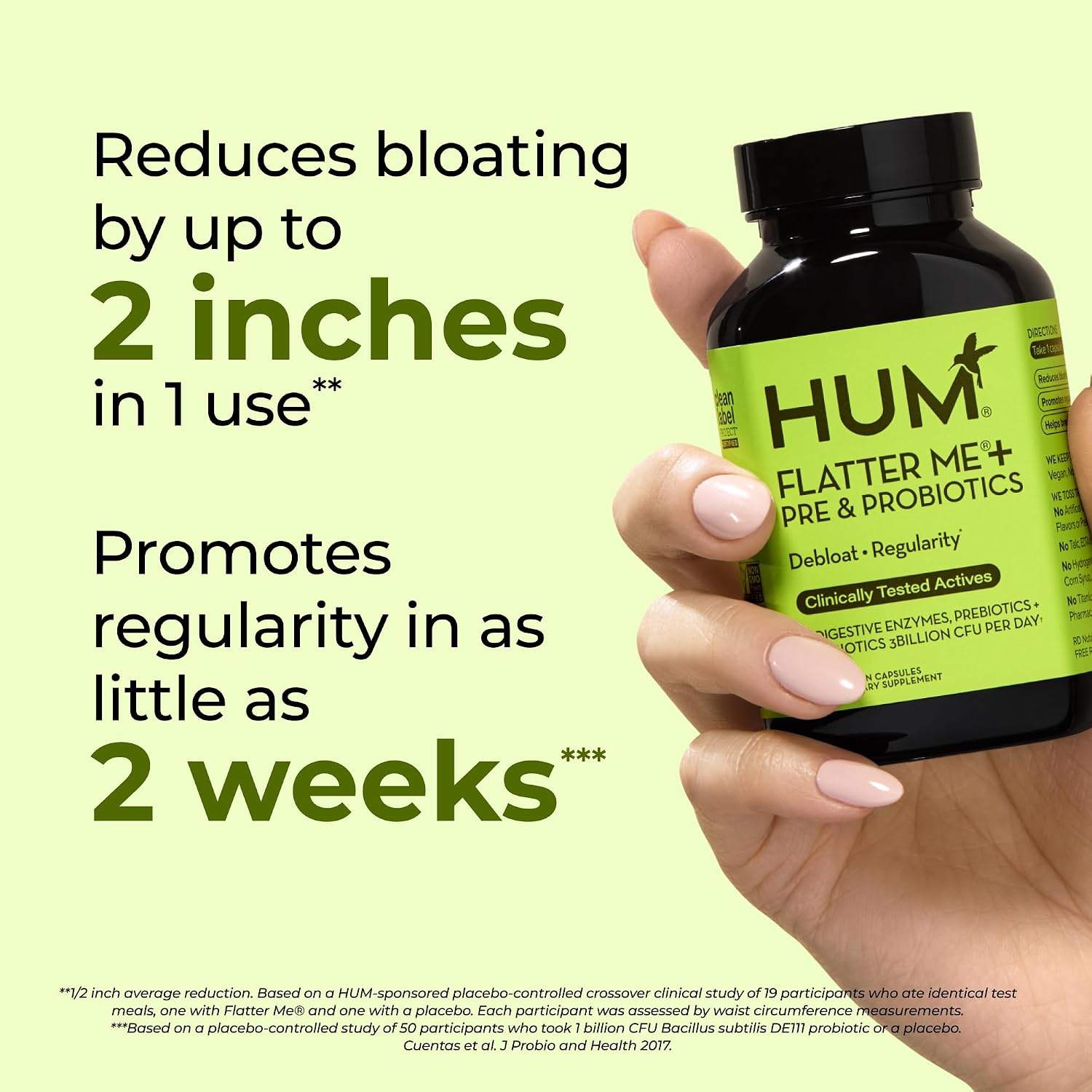 HUM Flatter Me Digestive Enzymes, Digestion & Bloating Support, 60 Count | 18 Digestive Enzymes, Ginger, Peppermint & Fennel, Women & Men, Vegan, Non-GMO, 60 Capsules