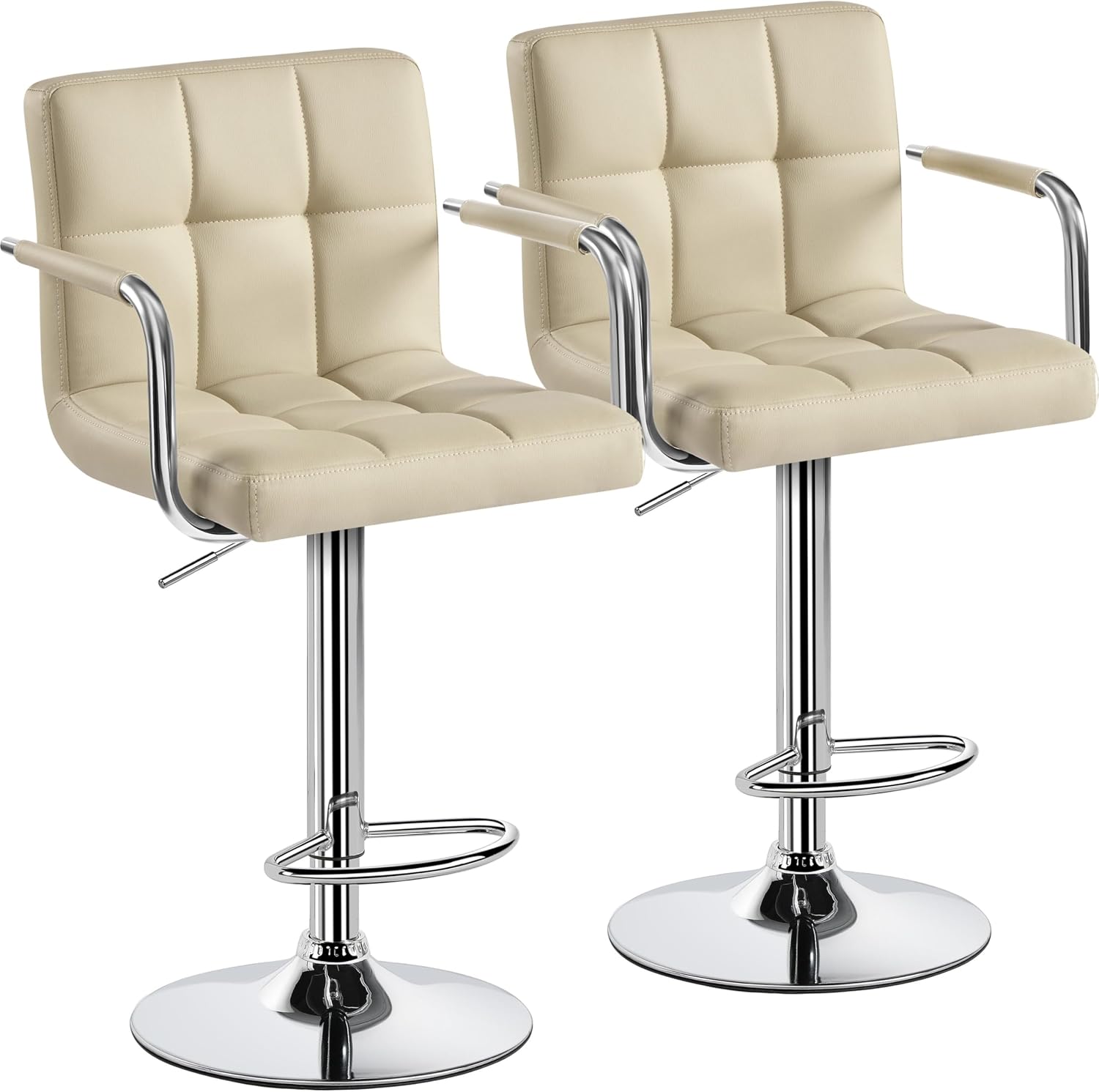 Yaheetech Bar Stools Set of 2, Swivel with Backs, Adjustable Height, White | 360° Swivel Barstools Feature Padded PU Leather Seats, Supportive Backs, 300 lb Capacity for Kitchen Islands