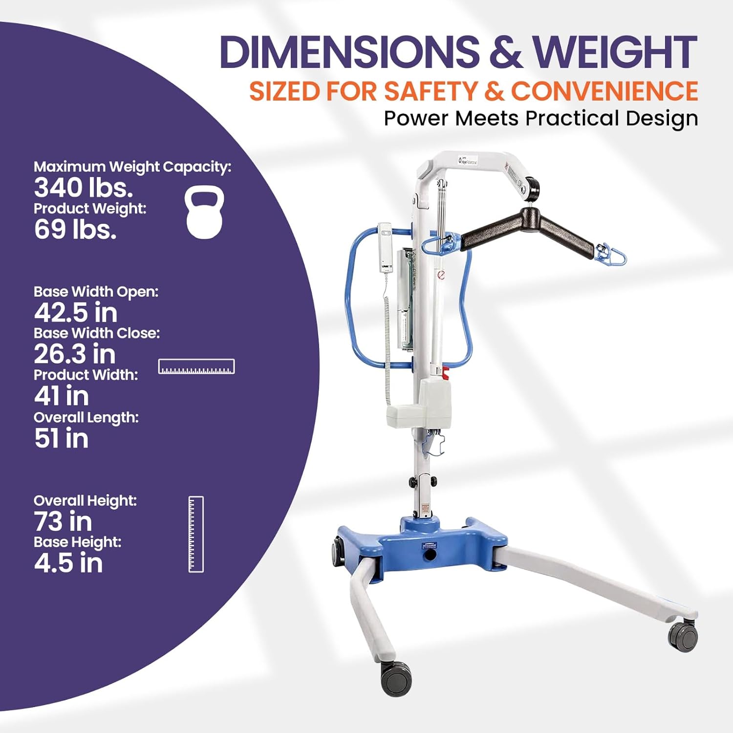 Joerns Hoyer Advance Electric Portable Patient Lift - Foldable Lightweight 70 lbs, 340 lb Capacity, Battery Powered for Home Care