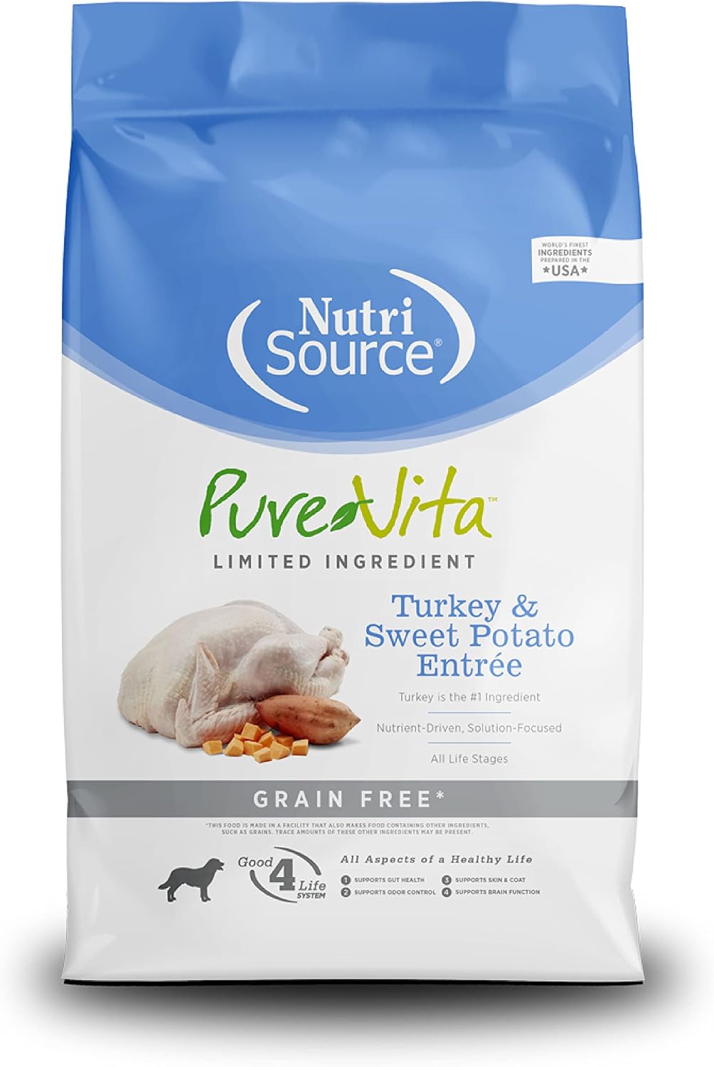 NutriSource Pure Vita Limited Ingredient Grain Free Dry Dog Food, Salmon and Peas, 25LB | Limited Ingredient, Single Protein, Sensitive Stomach, Allergy, Sweet Potato, Skin and Coat