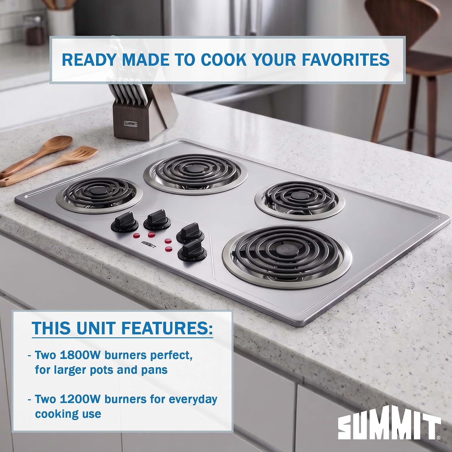 Summit 30" 4 Burner Electric Cooktop Stainless Steel - CR430SS
