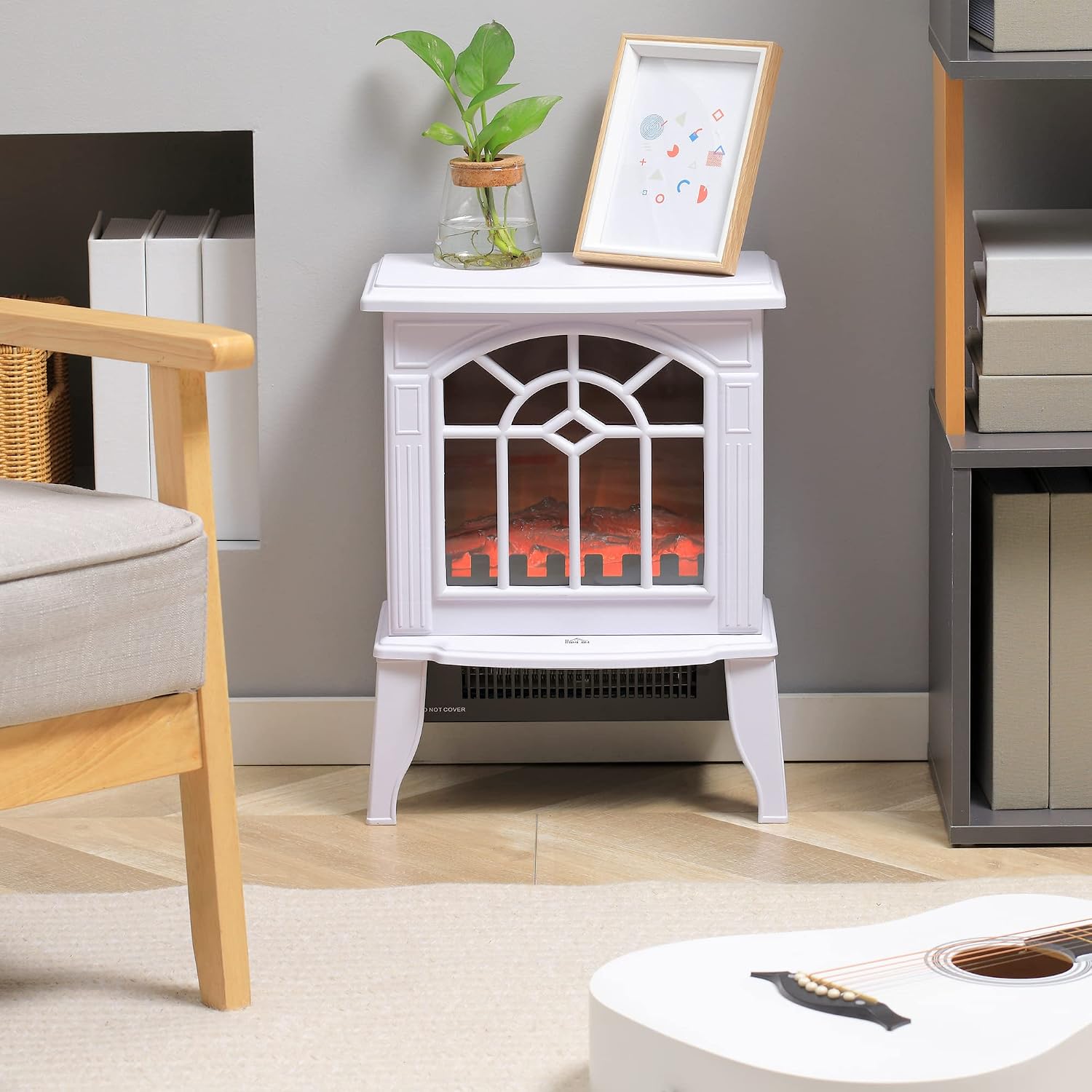 HOMCOM Electric Fireplace Stove 18" Freestanding Fireplace Heater Black | Realistic Flame, Overheating Protection, Portable, 750W/1500W