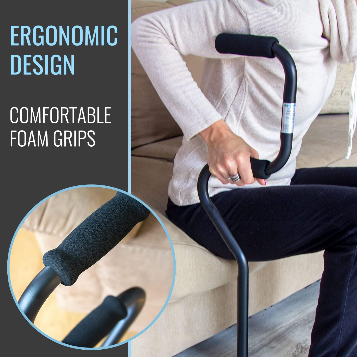 HealthSmart Quad Walking Cane, Sit To Stand Walker, Adjustable Canes for Men, Canes for Women, FSA HSA Eligible with Quad Base, Foam Handles Quad Cane