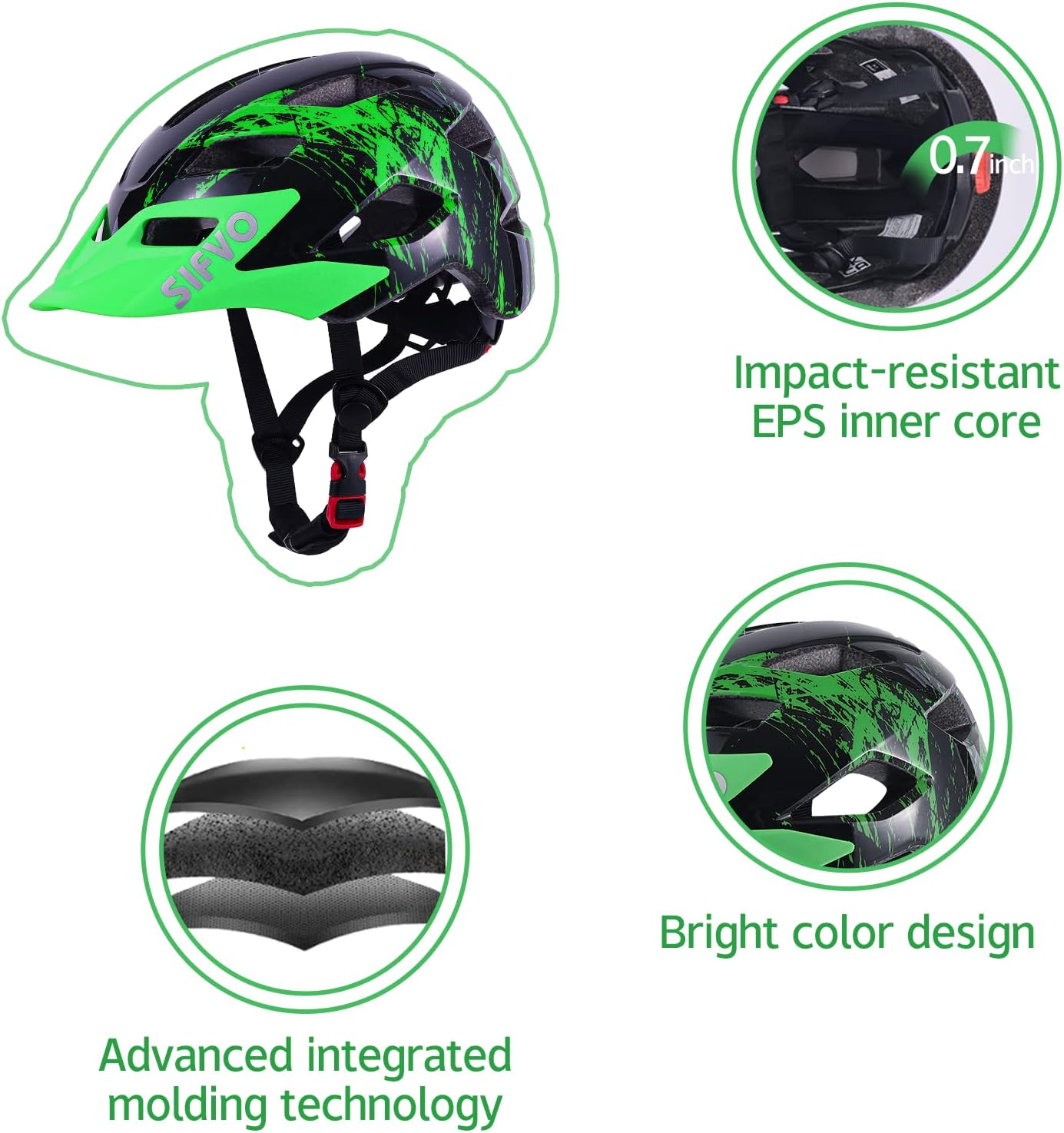 Kids Helmet, SIFVO Kids Bike Helmet Boys and Girls Bike Helmet with Cool Visor Helmet for Kids 5-14