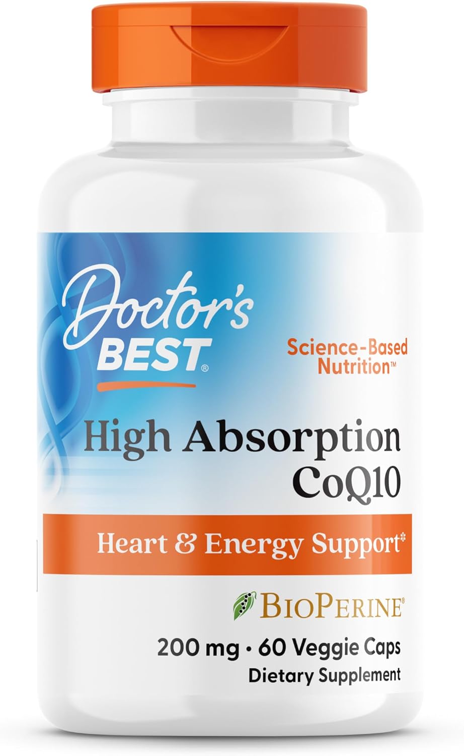 Doctor's Best High Absorption CoQ10 200mg with BioPerine Supplement - Coenzyme Q10 Caps for Heart Health & Antioxidant Support, CoQ10 200 mg for Women & Men, Non GMO - 60 Veg Capsules