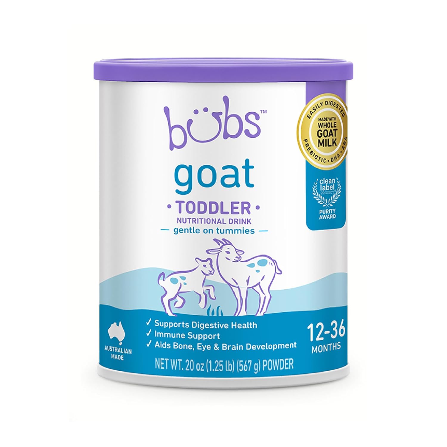 Bubs Whole Goat Milk Infant Formula for 0-12 Months, Non-GMO Milk, 20 oz | Goat Milk-Based Powder with Iron, DHA, ARA, Prebiotics & Essential Nutrients to Support Gentle Digestion