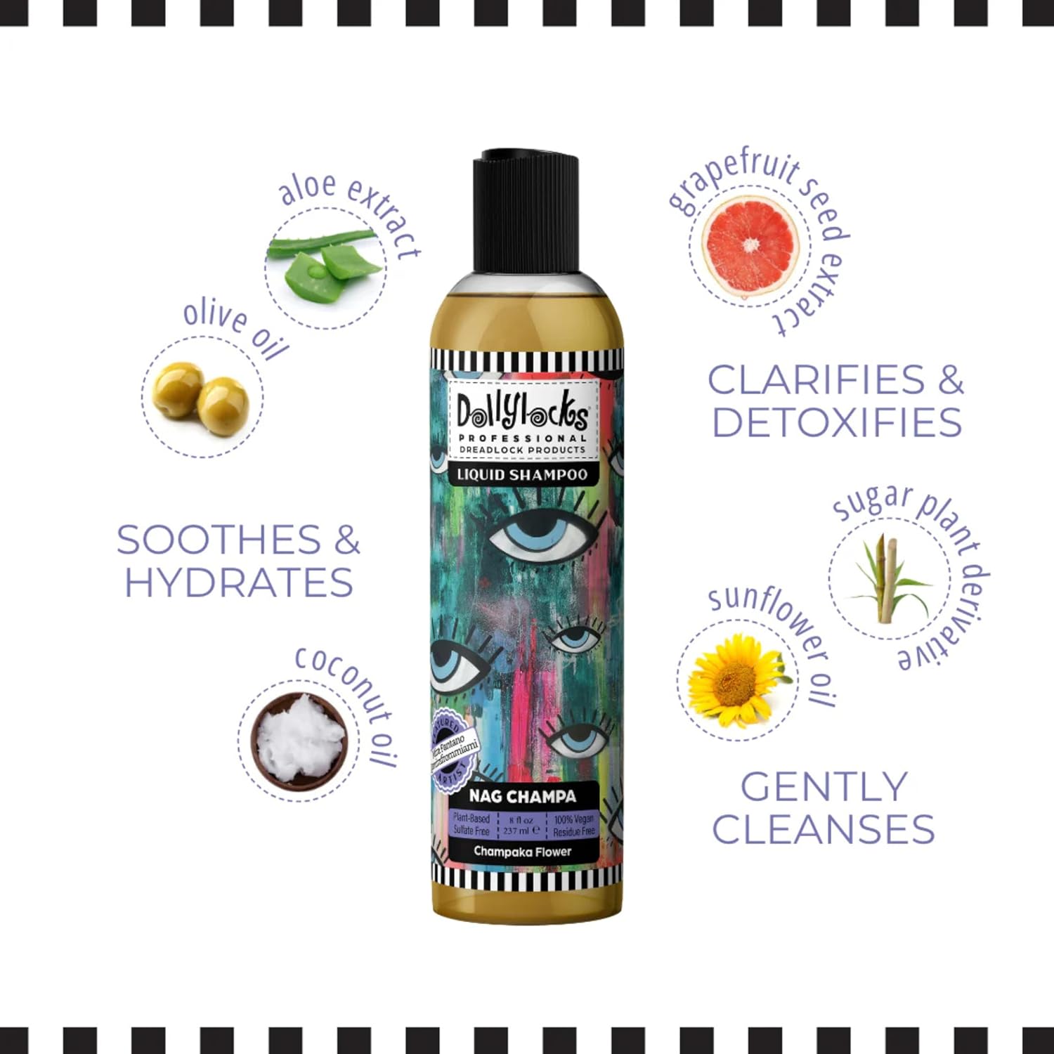Dollylocks Clarifying Liquid Shampoo | Rosemary Peppermint Lemon | Paraben-free, Plant-Based, Vegan, Residue-Free Loc, Braid, Dreadlock Care | All hair types | 8oz