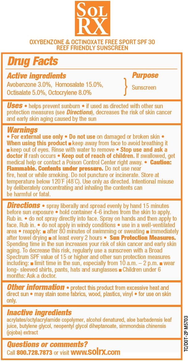 SolRX Sport SPF 30 Dry Spray Sunscreen, Water & Sweat Resistant 6oz | 360 Degree Multi-Angle Spray Nozzle, Designed For Easy Application
