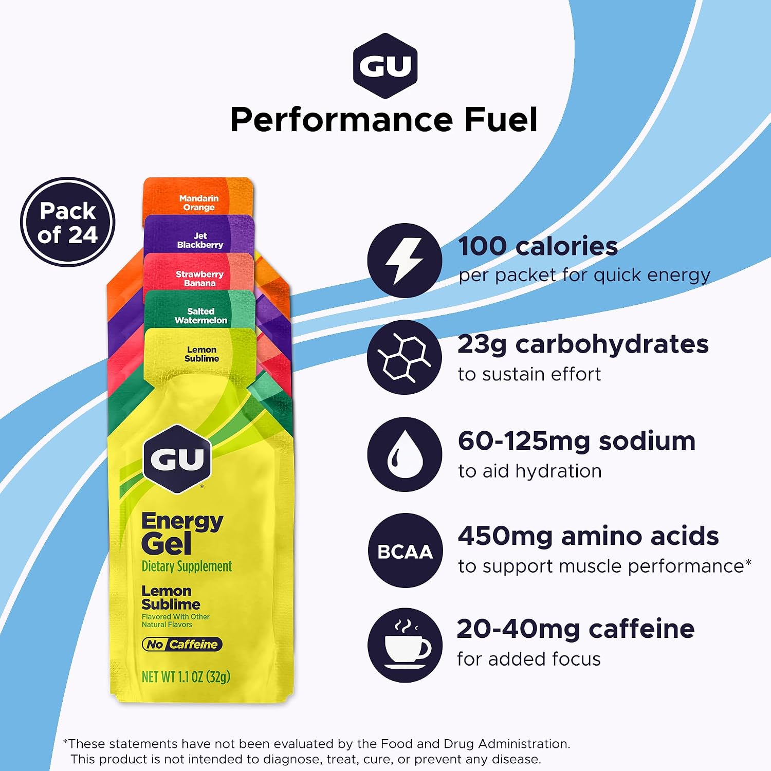 GU Energy Original Sports Nutrition Energy Gel, Vegan and Dairy-Free On-the-Go Energy for Any Workout, Vanilla Bean, 8-Count