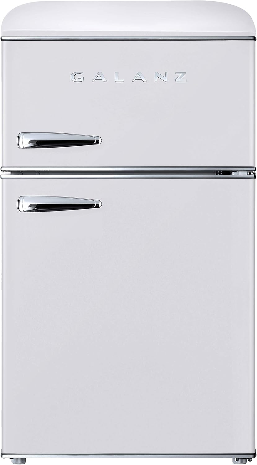 Galanz GLR31TWEER Retro Compact Refrigerator, Mini Fridge with Dual Doors, Adjustable Mechanical Thermostat with Freezer, White, 3.1 Cu FT