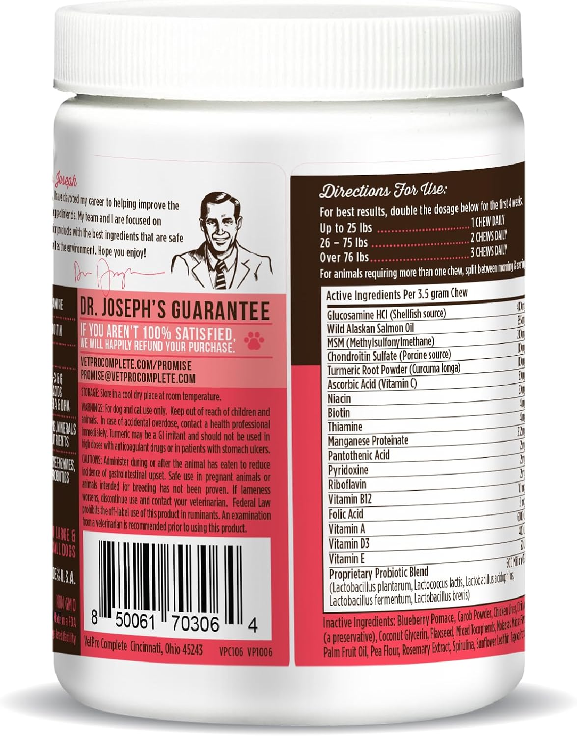 Dr. Joseph's VetPro Complete Multivitamin Dog Supplement, 120 Count (Large Dog 60 Day Supply), 5in1 Chew with Vitamins, Enzymes & Nutrients