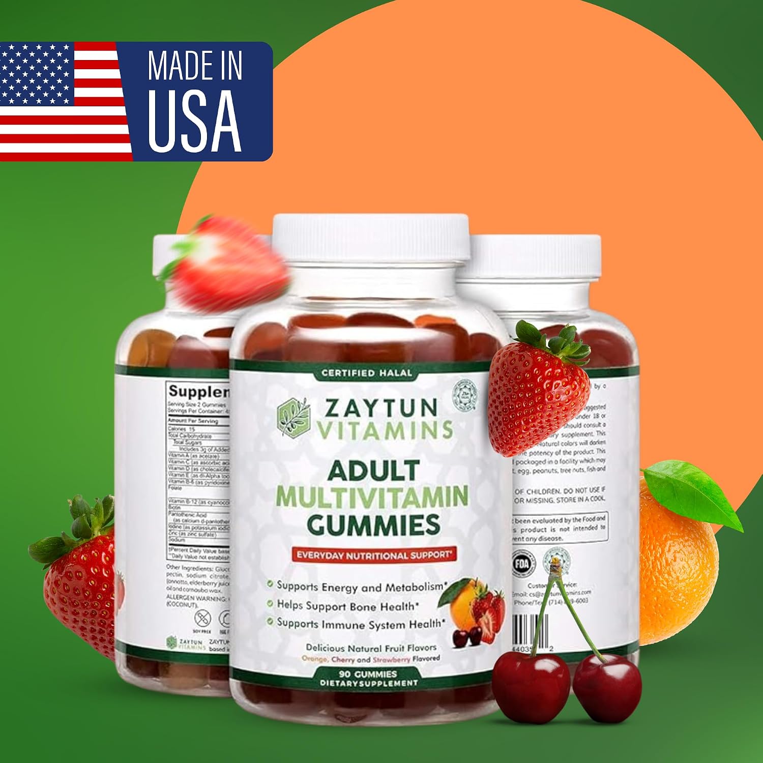 Zaytun Vitamins Halal Adult Multivitamin Gummies for Men, Women, Complete Everyday Nutritional Support with Biotin, Vegan, Natural Fruit Flavors
