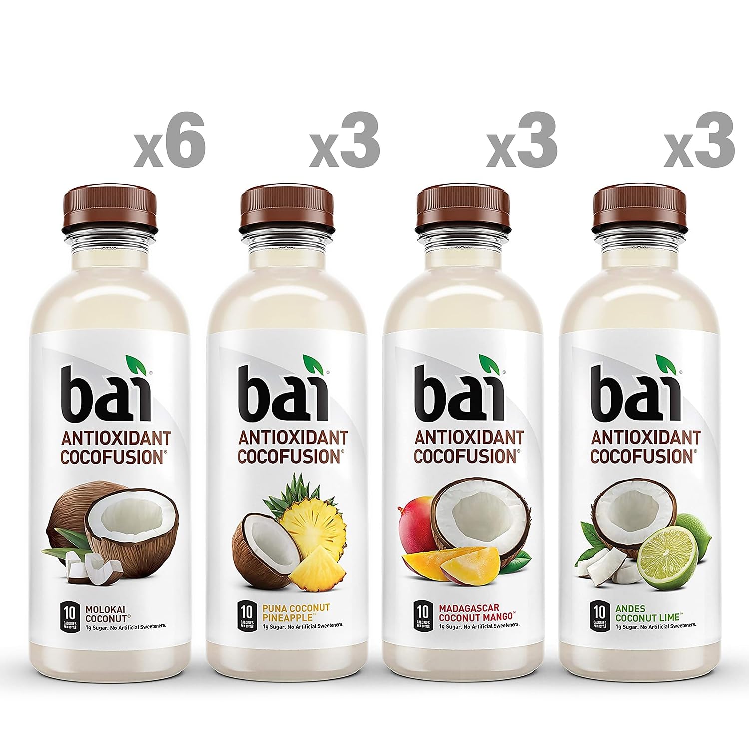 Bai Coconut Flavored Water Puna Coconut Pineapple, Antioxidant Infused, Coconut Pineapple Flavored Water Drink, 18 Fluid Ounce Bottles, 6 Count
