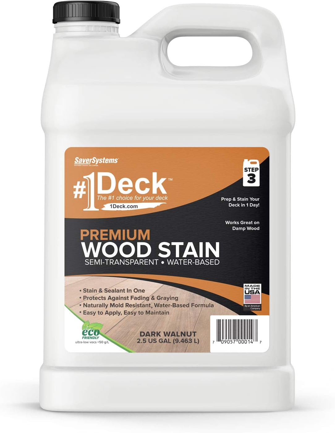 #1 Deck Premium Wood Stain - Semi-Transparent, Water Based, Sealer in One - 1 Gallon