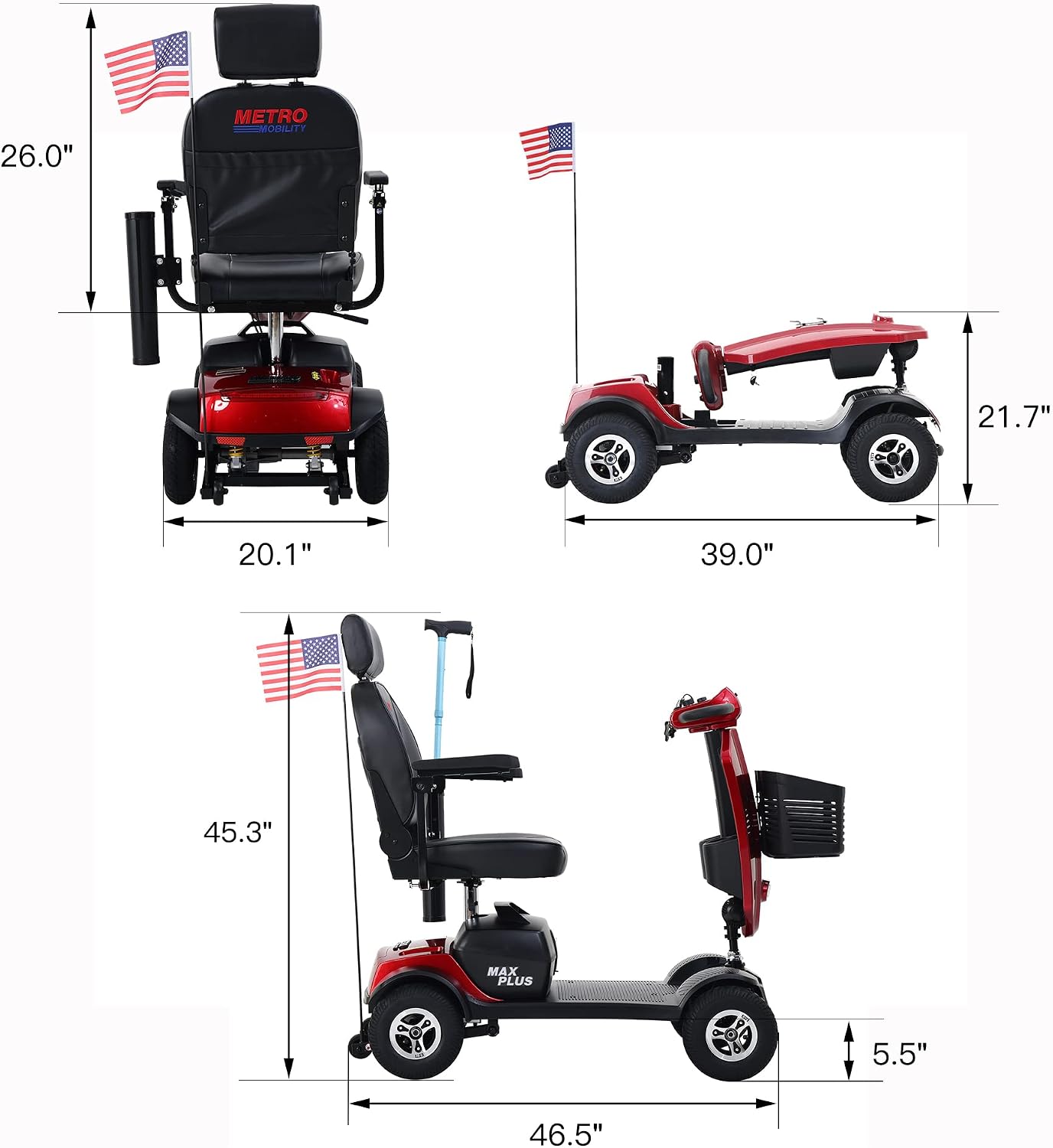 Metro Mobility 4 Wheel Powered Mobility Scooter for Seniors - 300 lbs Capacity Electric Mobility Scooter for Adults - Long Range Power Extended