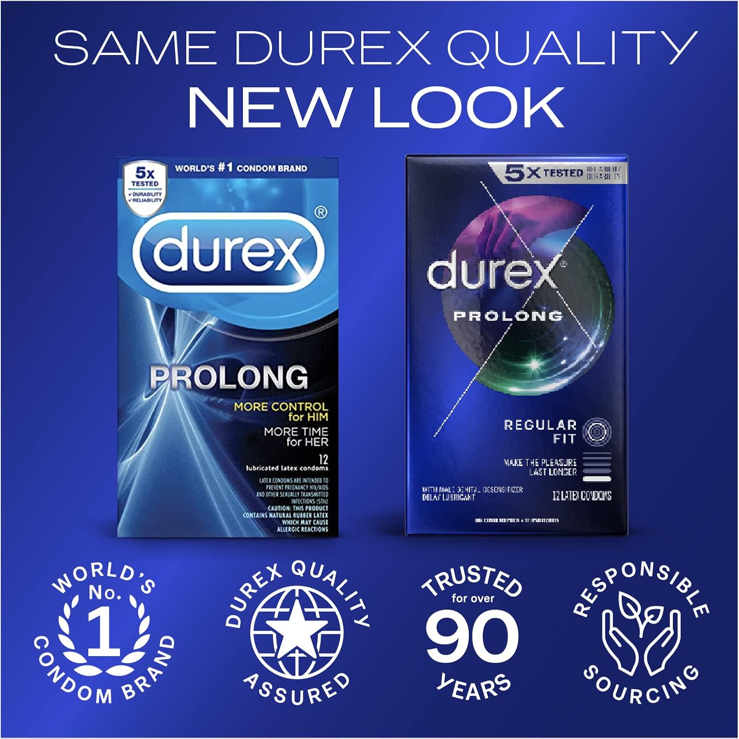 Durex Prolong Condoms with Delay Lubricant, Ribbed & Dotted Condoms for Men, 12 Count