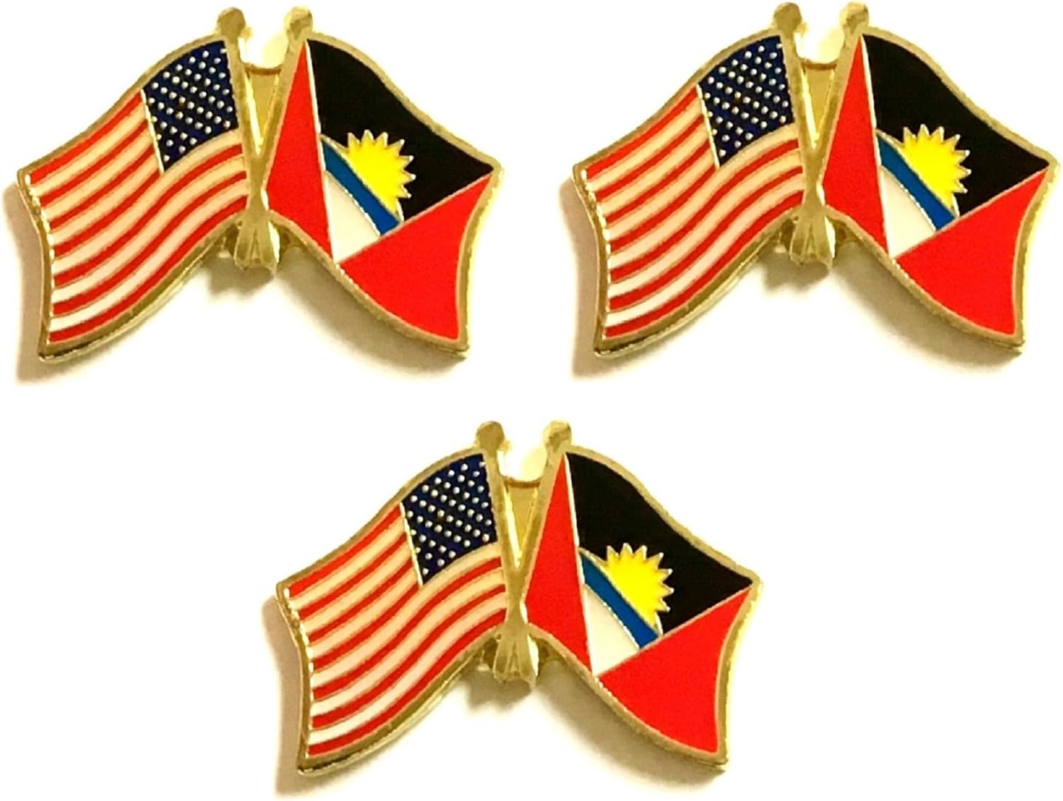 3 National Country Flag Crossed Enamel Flag Pins Pack of 3 Friendship Double Flags