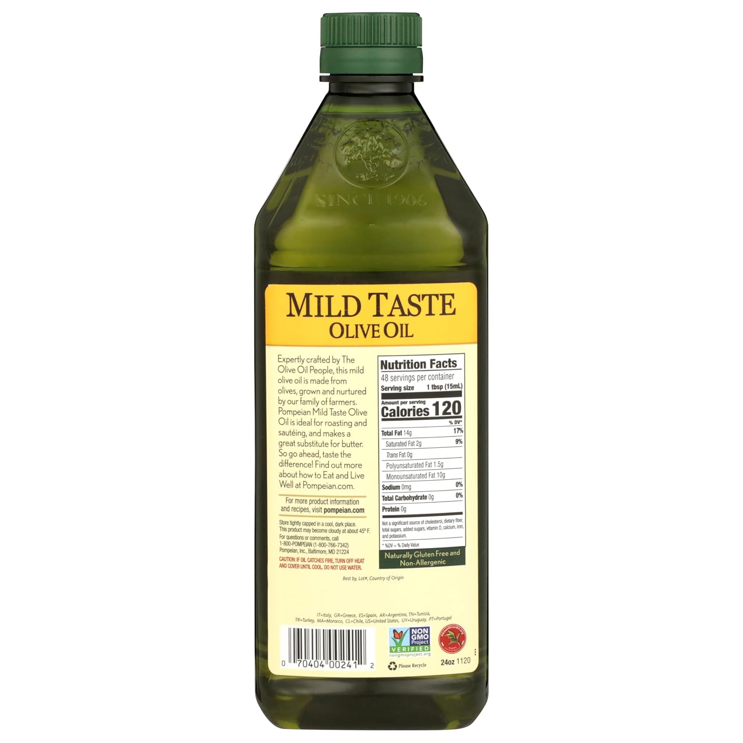Pompeian Mild Taste Olive Oil - 68 fl oz (2 L) | Olive Oil for High Heat Cooking - Mild Flavor for Baking and Sauteing - High Smoke Point - Value Size