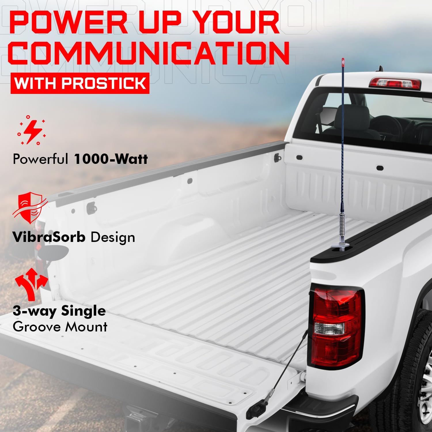 Prostick Fiberglass CB Antenna with Single Groove Mirror Mount & Stainless Steel Spring - 1000 Watt Durable Radio Antenna, Studs