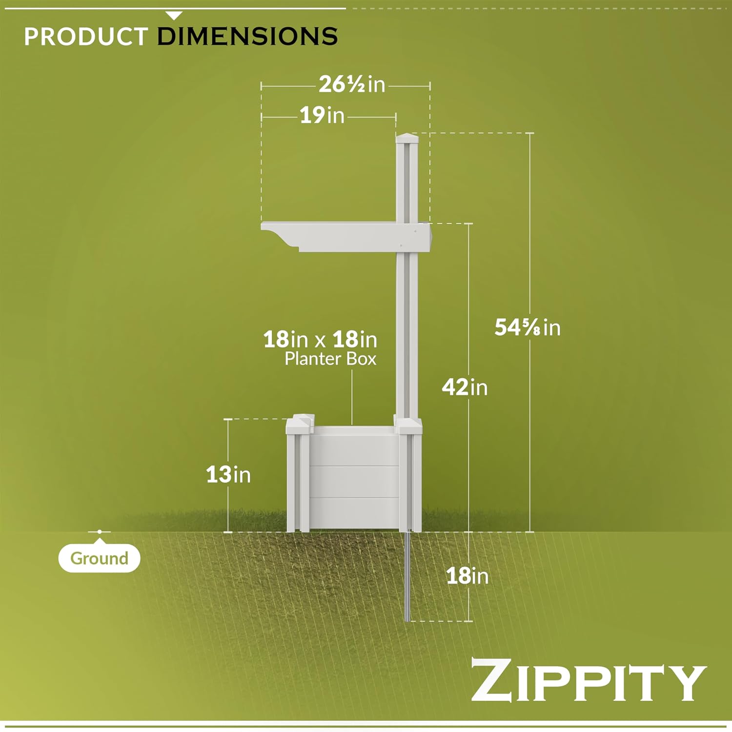Zippity Majestic Mailbox Post w/Planter Box, White Vinyl DIY No Dig Kit | 1 Post + Planter Box, Mailbox Sold Separately, ZP19027