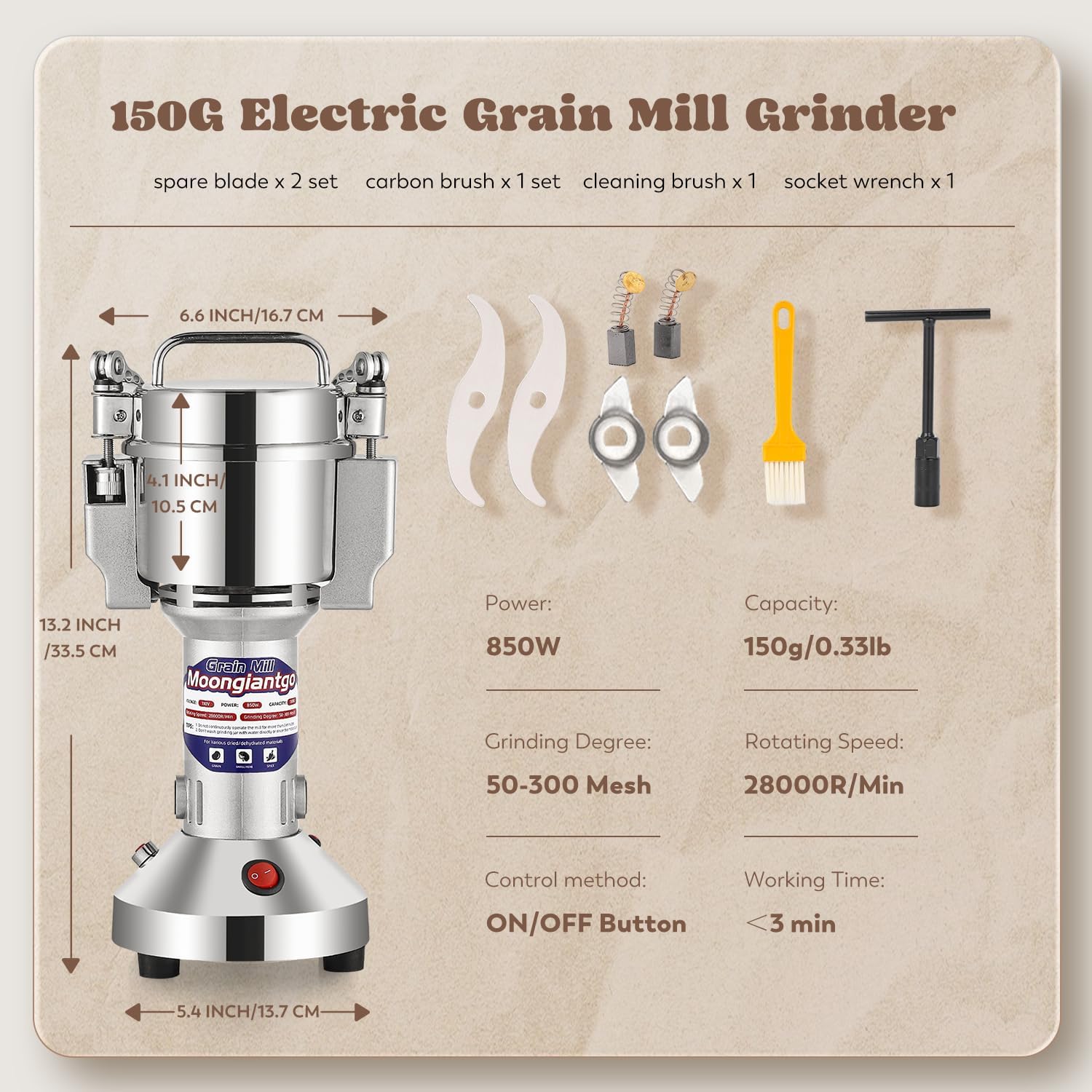 Moongiantgo Grain Mill Grinder Commercial Spice Grinder, 2500g Swing, 110V