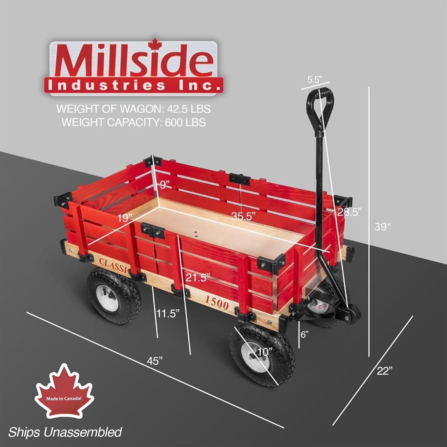 Millside Industries Classic Wood Wagon with Red Removable Wooden Racks