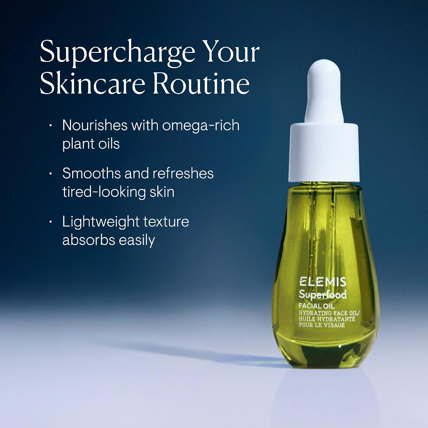 Elemis Superfood Facial Oil, Nutrient-Rich Glow-Boosting Face Oil with Broccoli and Flaxseed, Lightweight Daily Hydration, 0.5 Fl Oz.