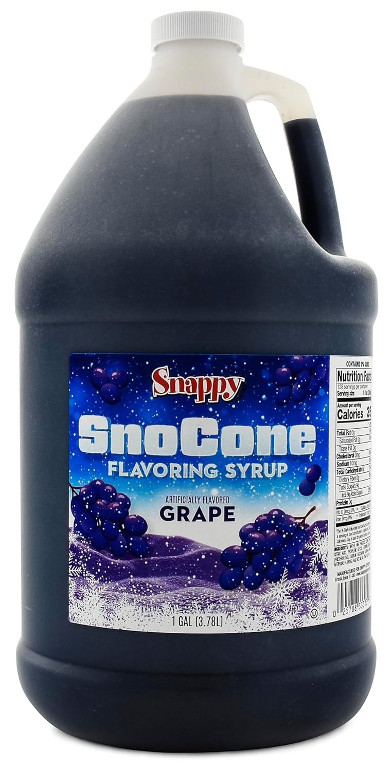 Snappy Grape Sno Cone Syrup, 1 Gallon 4 Pack, Ready to Use for Snow Cone Machines and Shaved Ice