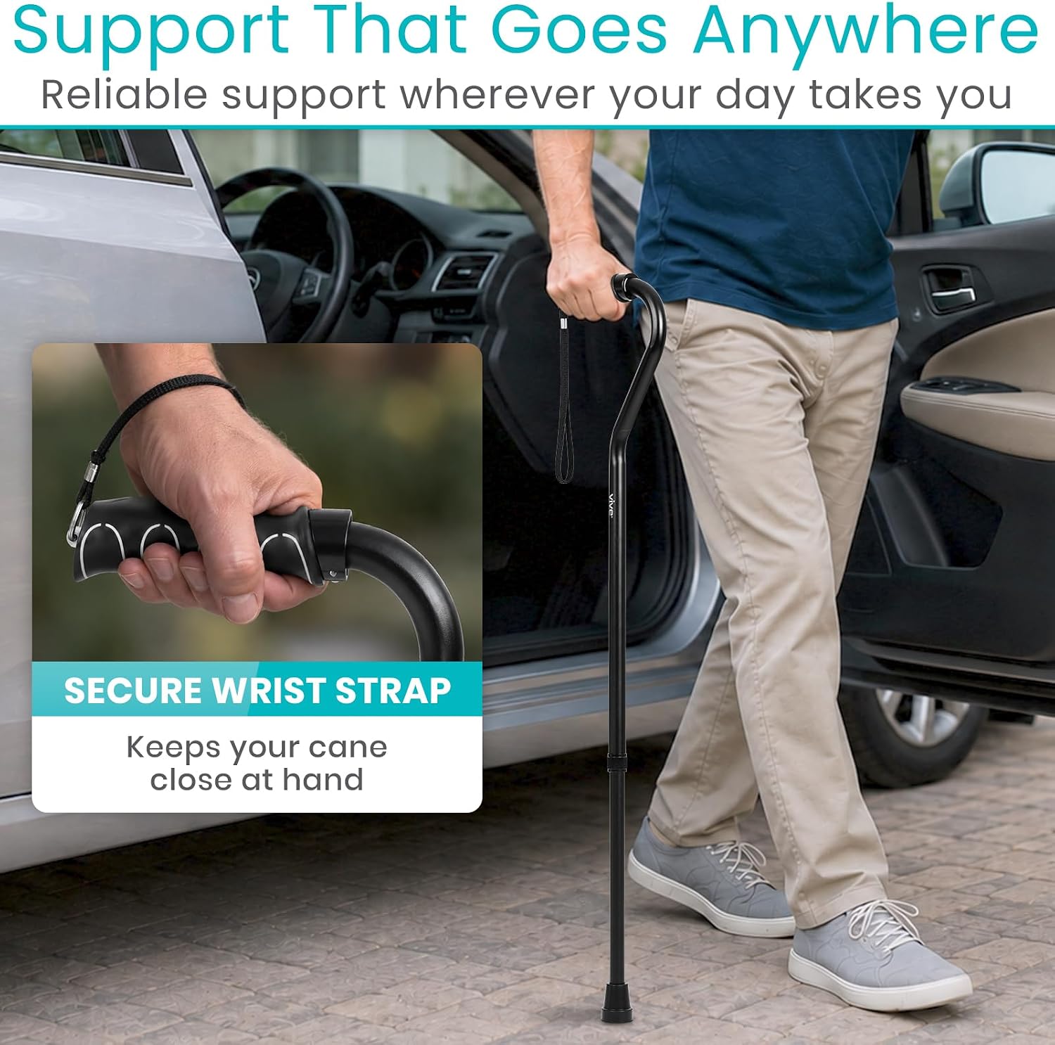 Vive Walking Cane for Women, Men, Elderly - Patented Offset Grip - Lightweight Adjustable Walking Aid with a Non-Slip Tip - Sturdy Balancing Mobility Aid for Seniors