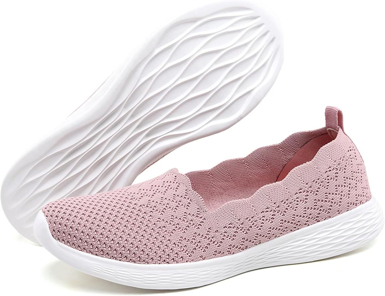 poemlady Women's Walking Shoes Slip On Knit Mesh Loafers Round Toe Flat