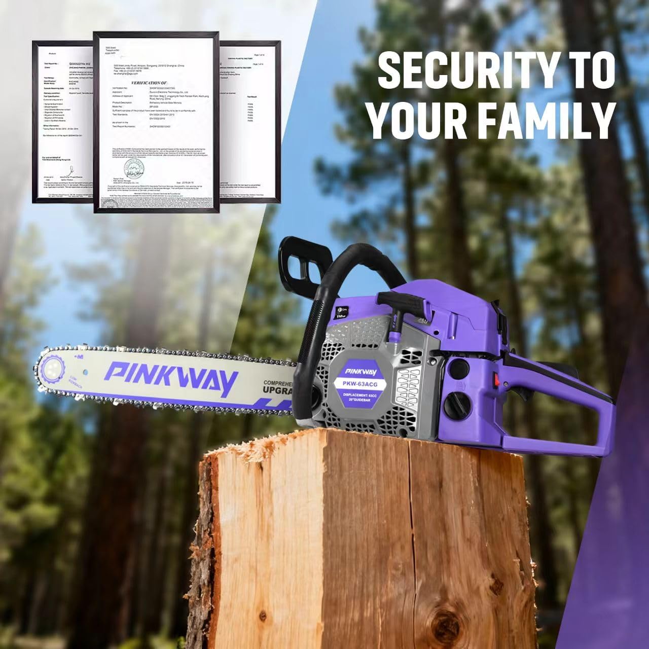 2-cycle 63CC Chainsaw Saw Gas Powered 20" Chain Saws Cordless Petrol Saw Handheld Chainsaw for Cutting Wood Trees Branches (63ACK)