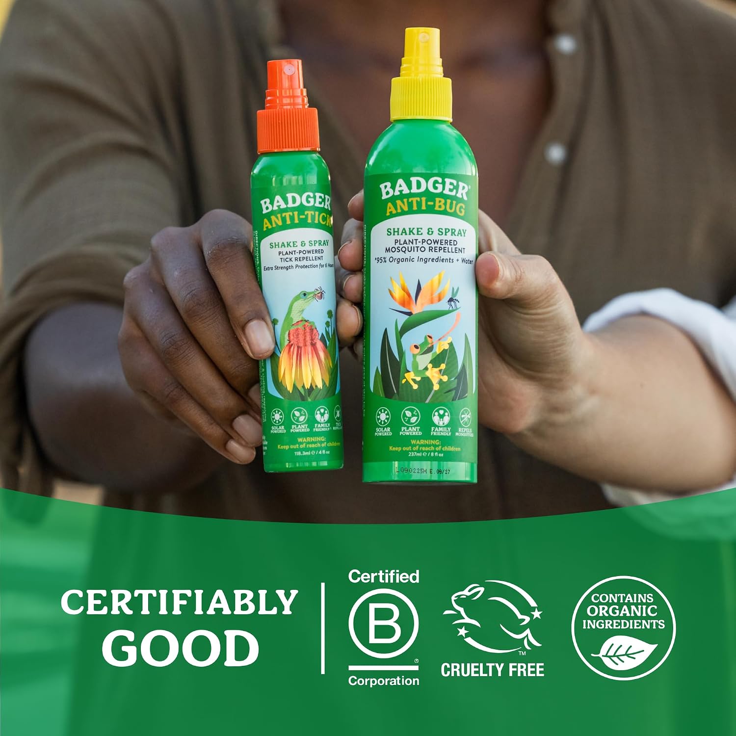 Badger Bug Spray, 3-Hour DEET-Free Mosquito Repellent, Family Friendly, Citronella & Organic Essential Oils, Natural & Vegan Insect Repellent Spray, 4 fl oz Aluminum Bottle