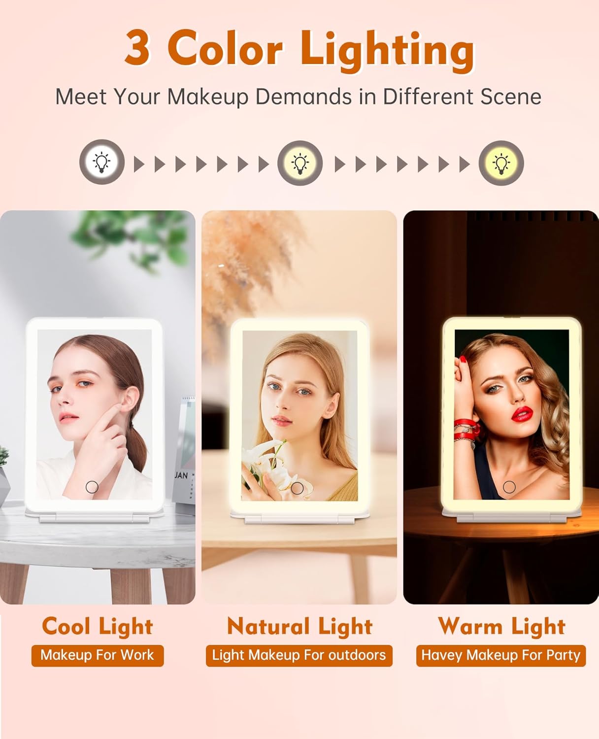 FUNTOUCH Rechargeable Travel Makeup Mirror with 72 Led Lights