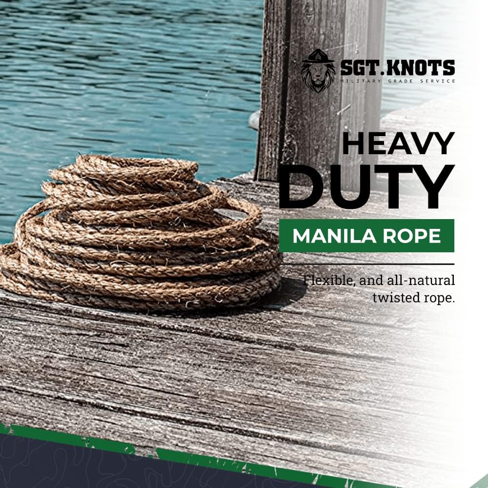 Twisted Manila Rope, Natural 3-Strand Fiber Rope for Landscaping, Decor, Railings, DIY Projects & Utility Use, Rustic for Indoor & Outdoor Applications - 1 in x 25 ft