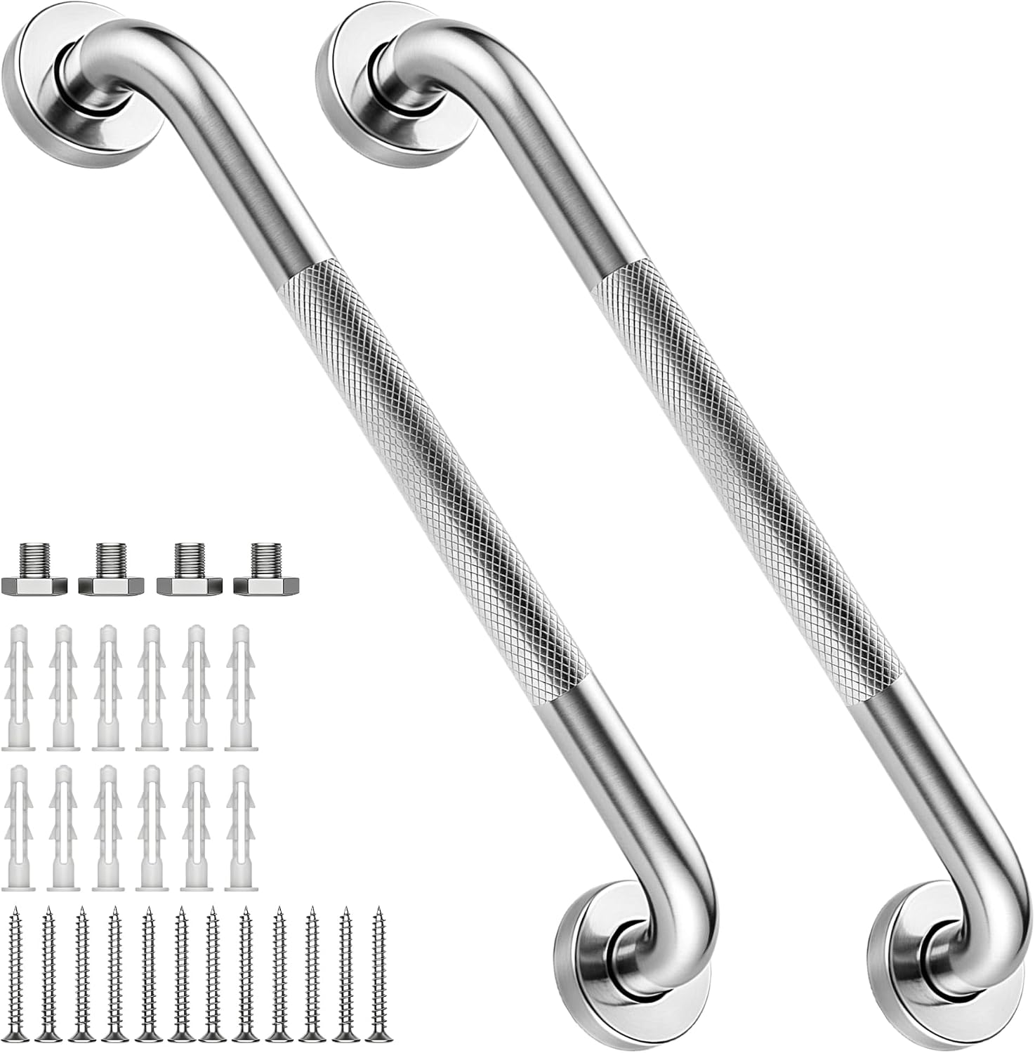 12 Inch Shower Grab Bar 1.25" Dia,Brushed Nickel Anti Slip Bathroom Grab Bar, 304 Stainless Steel Knurled Handicap Grab Bars, Safety Support Handrail,Bath Shower Handle for Elderly Injury Senior