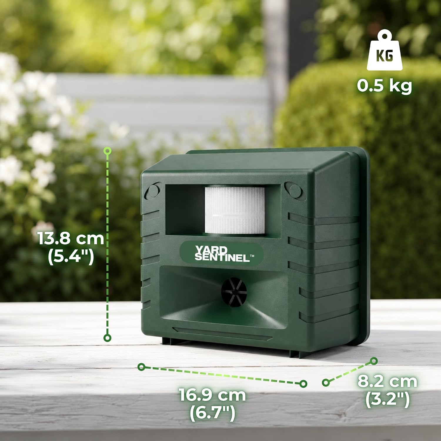 ASPECTEK Yard Sentinel Ultrasonic Animal Repeller with Strobe Light, 3 Mode Protection, Motion Sensor, Deterrent for Deer, Raccoons, Squirrels and Opossums AC and Battery Powered - 1 Pack