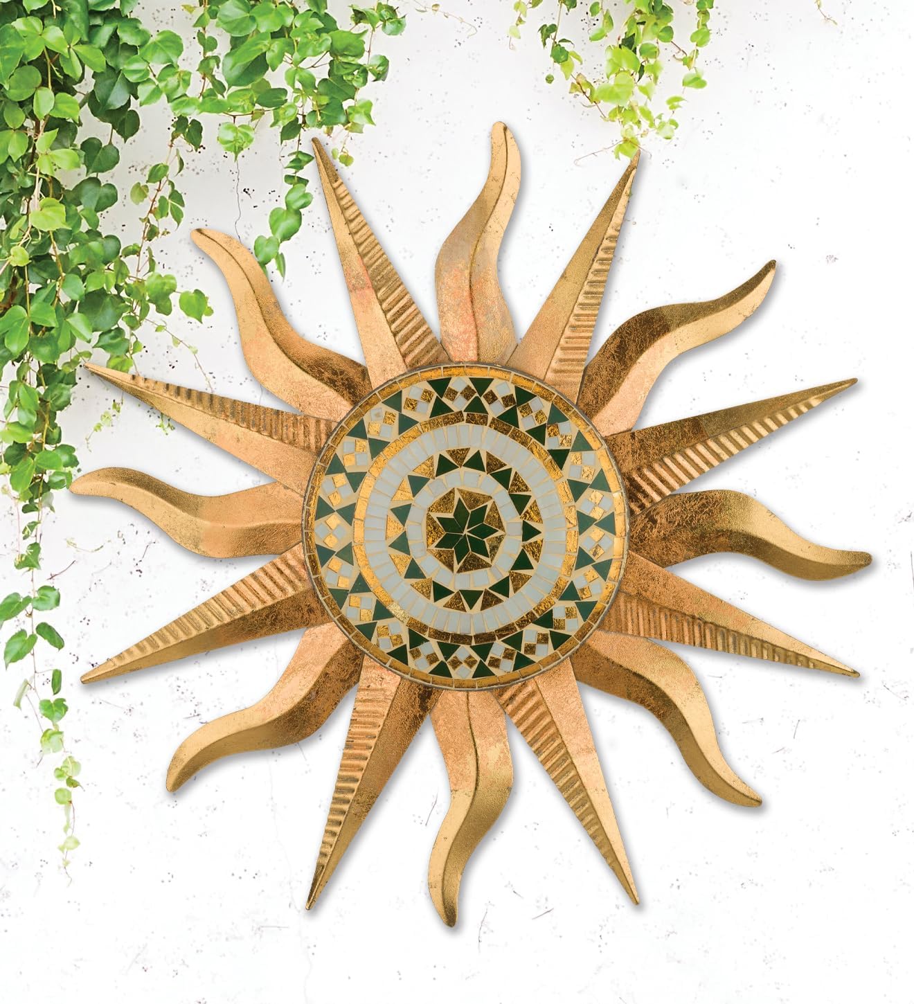 Regal Art & Gift Handcrafted Metal Sun Wall Decor, Rustic Sunburst Wall Art | Copper Patina, 40 in, Metal, Rust-Resistant Sunburst Sculpture, Eye-Catching Accent for Patio, Garden & Home