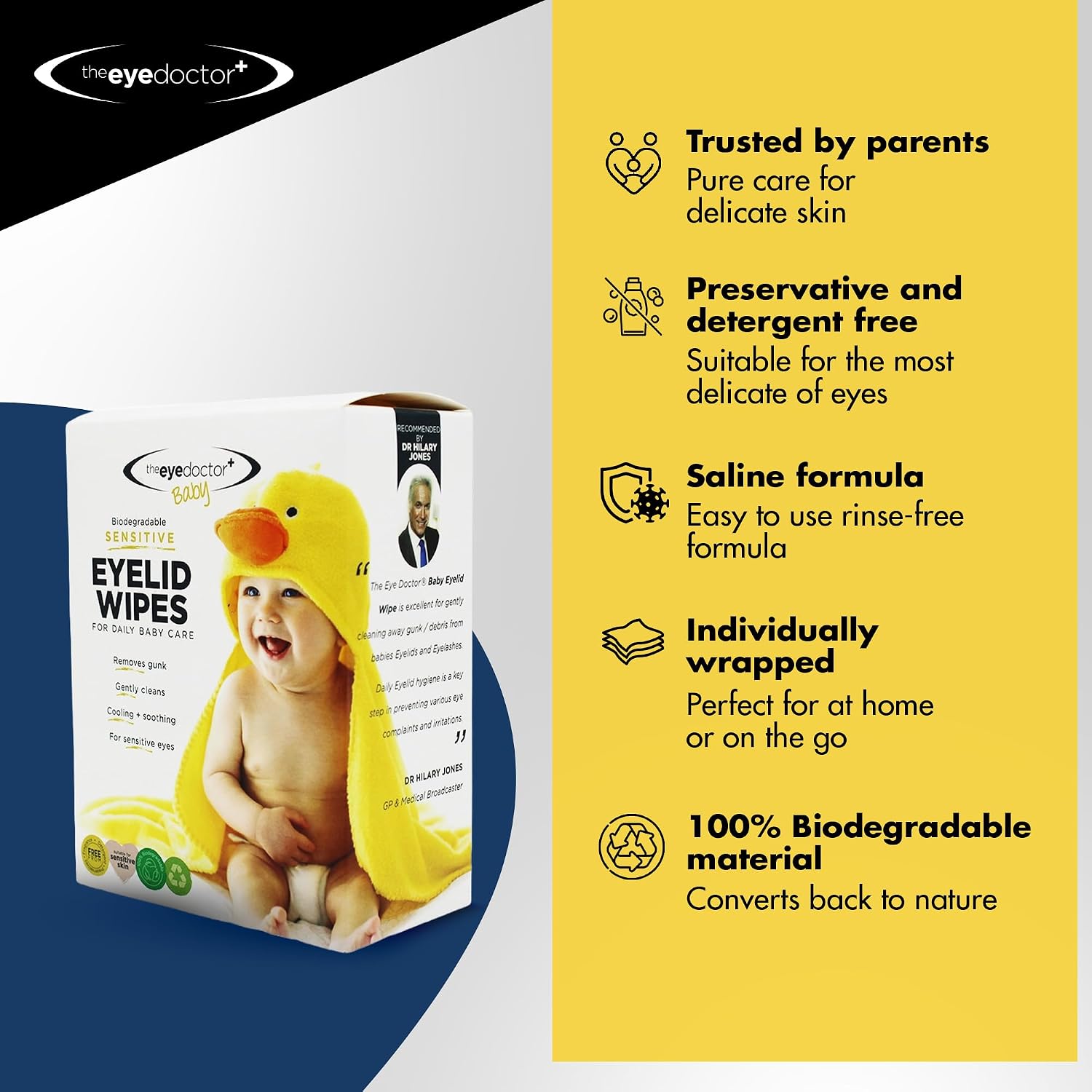 The Eye Doctor Sensitive Baby Eye Wipes x40 - Sterile Baby Eyelid Wipes for Daily Care - Preservative