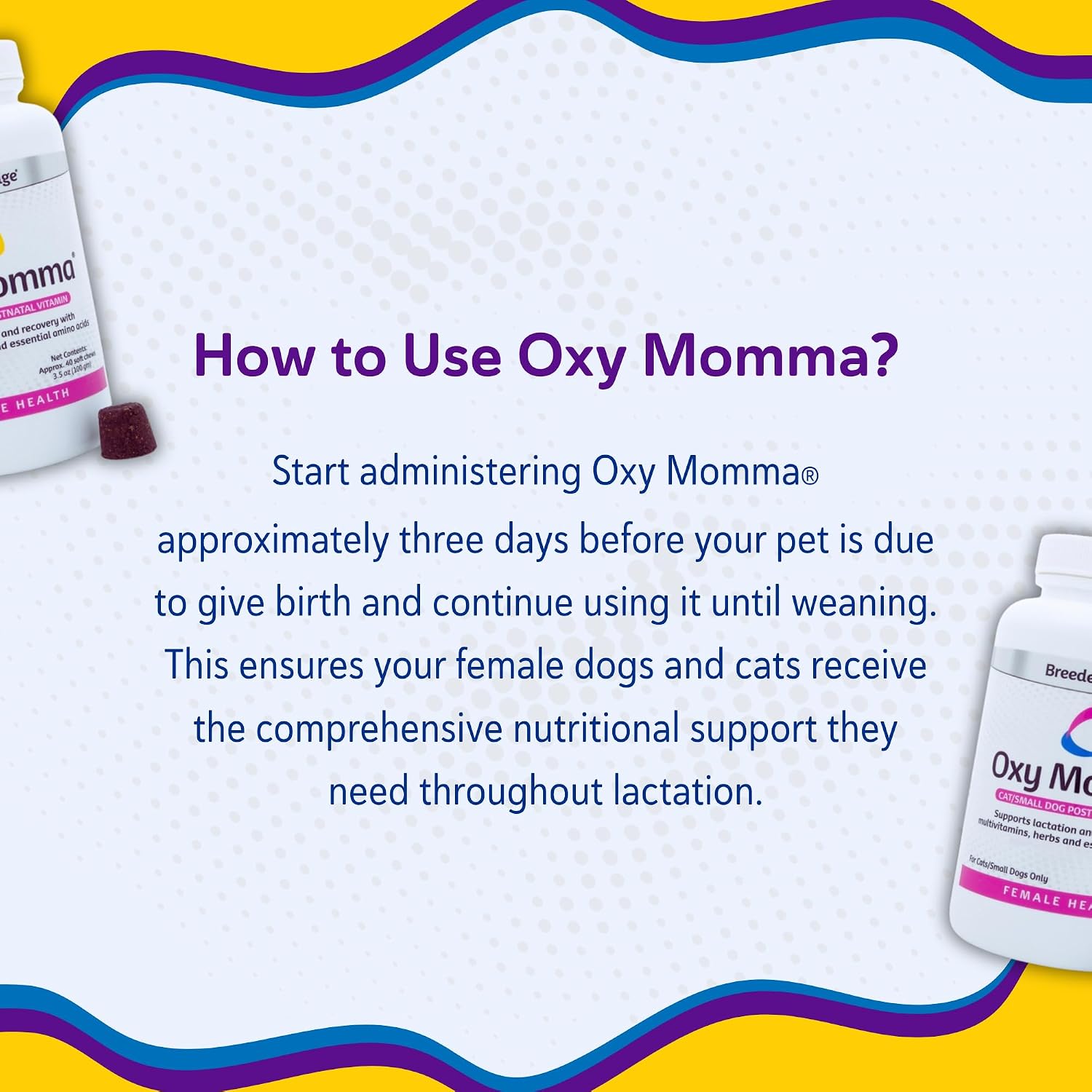 Breeder's Edge Oxy Momma Soft Chews, Postnatal Vitamin Supplement for Lactating Dogs and Cats, Supports Recovery, Hormones, and Next Pregnancy - for Medium & Large Dogs, 40ct Soft Chews