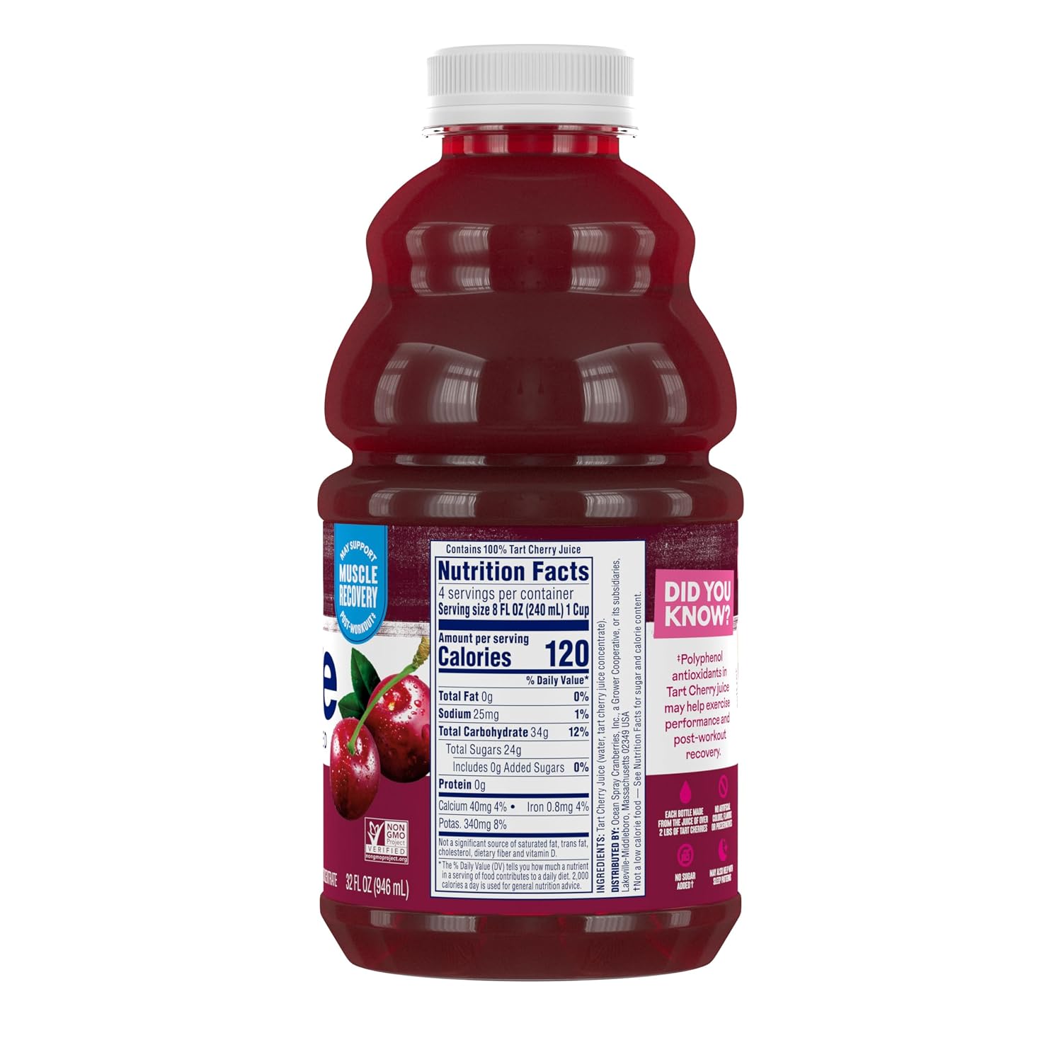 Ocean Spray® Pure Unsweetened Tart Cherry, 100% Tart Cherry Juice, 32 Fl Oz Bottle