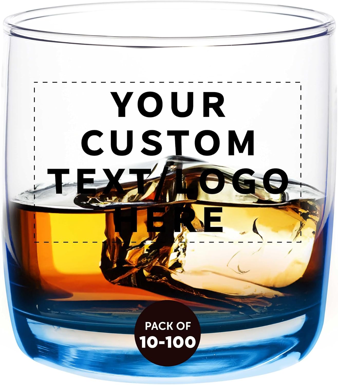 DISCOUNT PROMOS Custom Whiskey Glasses 10 oz Set of 10/50/100, Personalized Bulk Pack - Heavy Base Old Fashioned Glass, Perfect for Scotch, Bourbon