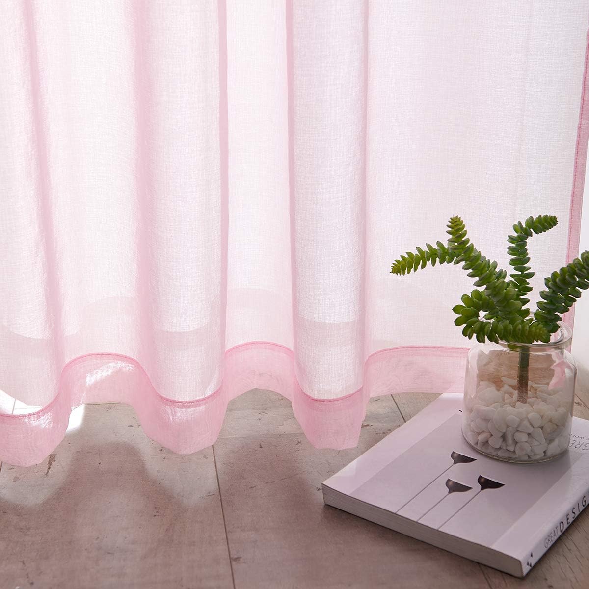 Off White Semi Sheer Curtains 72 Inches Long Faux Linen Off White Sheers Curtain for Bedroom Living Room Girls Kids Room 2 Panels 52x72 Inch Length