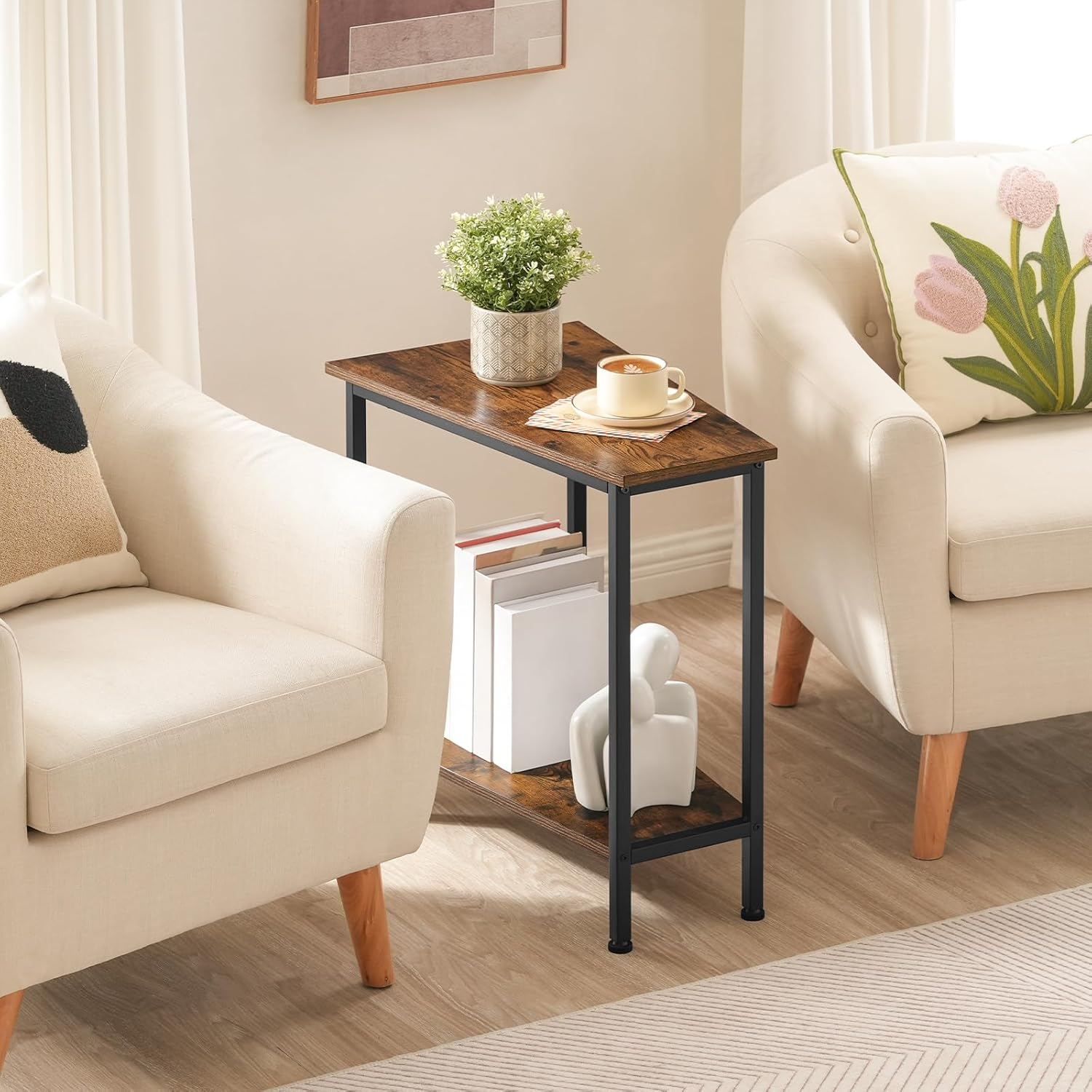 HOOBRO Wedge End Table, Recliner Wedge Side Table with Storage, Industrial Triangle Accent Table for Small Space, Corner, Living Room, Apartment